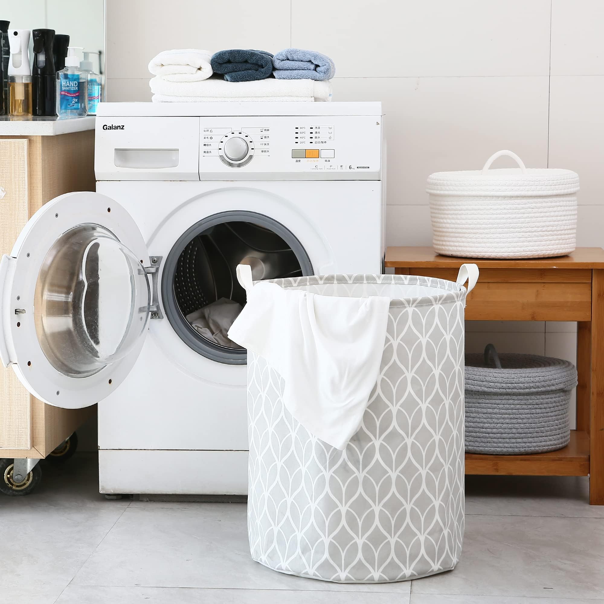 The Sea Team 19.7-inch laundry hamper in Bud Grey, showcasing its natural fabric and ample storage capacity.