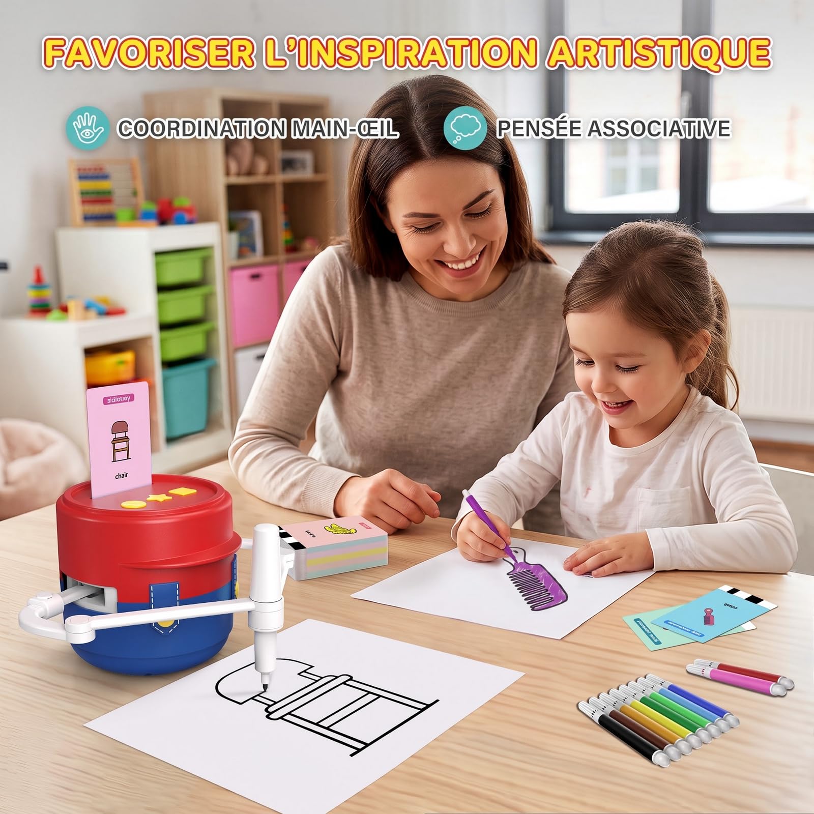 Robot à dessin pour enfants, machine à dessin et machine à colorier pour apprendre le dessin créatif, jouet éducatif à partir de 3 ans, cadeau pour filles et garçons