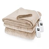 Royal Posh Velvet Heated Electric Blanket Queen Size, 90" x 84", 12 Heat Settings, 12-Hour Selectable Auto Shut-Off, Fast Heating, Machine Washable, Warm and Cozy, Champagne