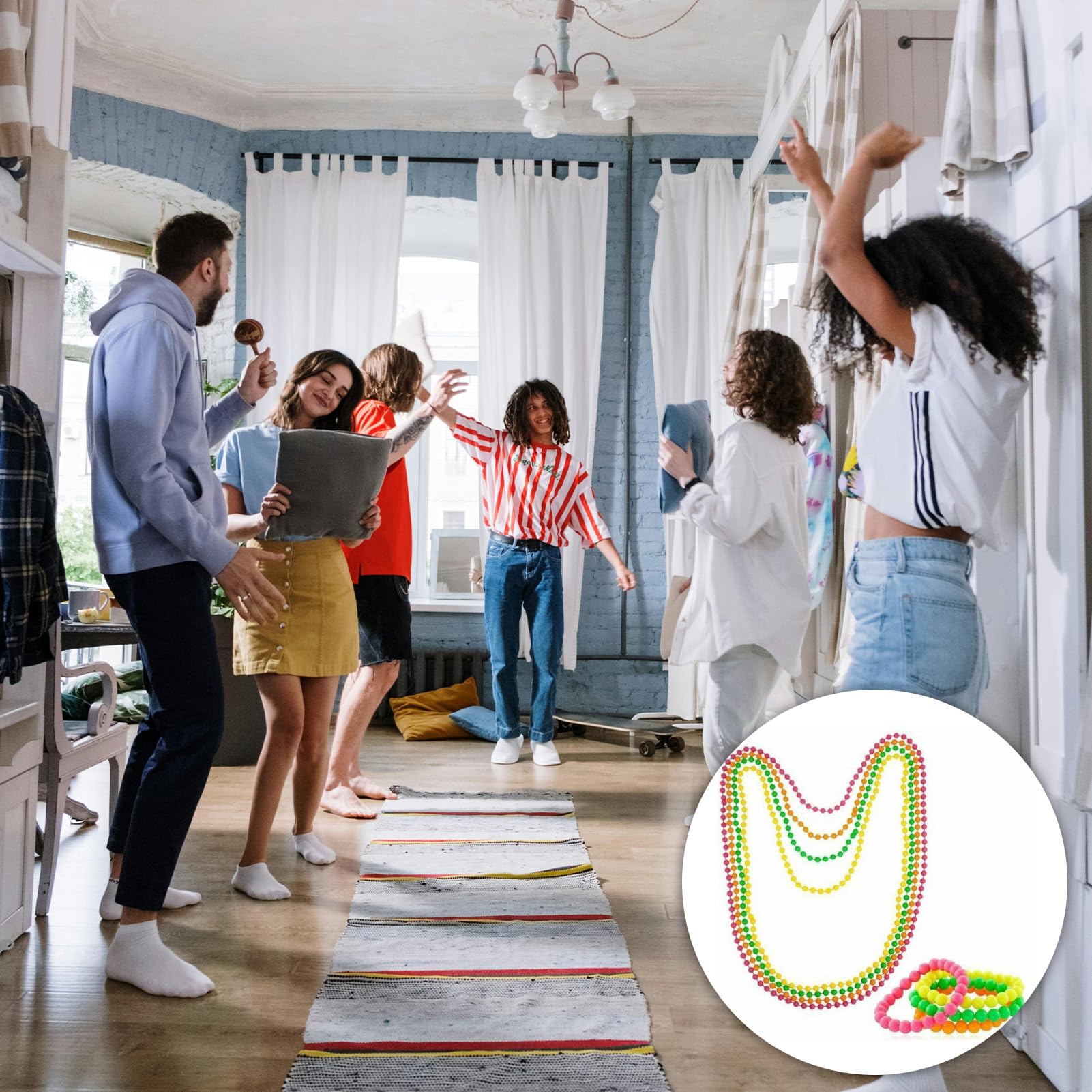 Gurfzcyuoo Neon Bracelets Necklace 8 PCS, 80s Bead Necklace Colorful Accessories, 80s Fancy Dress for Women bead necklace Beads Mardi Gras Necklace Bracelets, Ideal for Festivals, Raves & UV Parties - Image 4