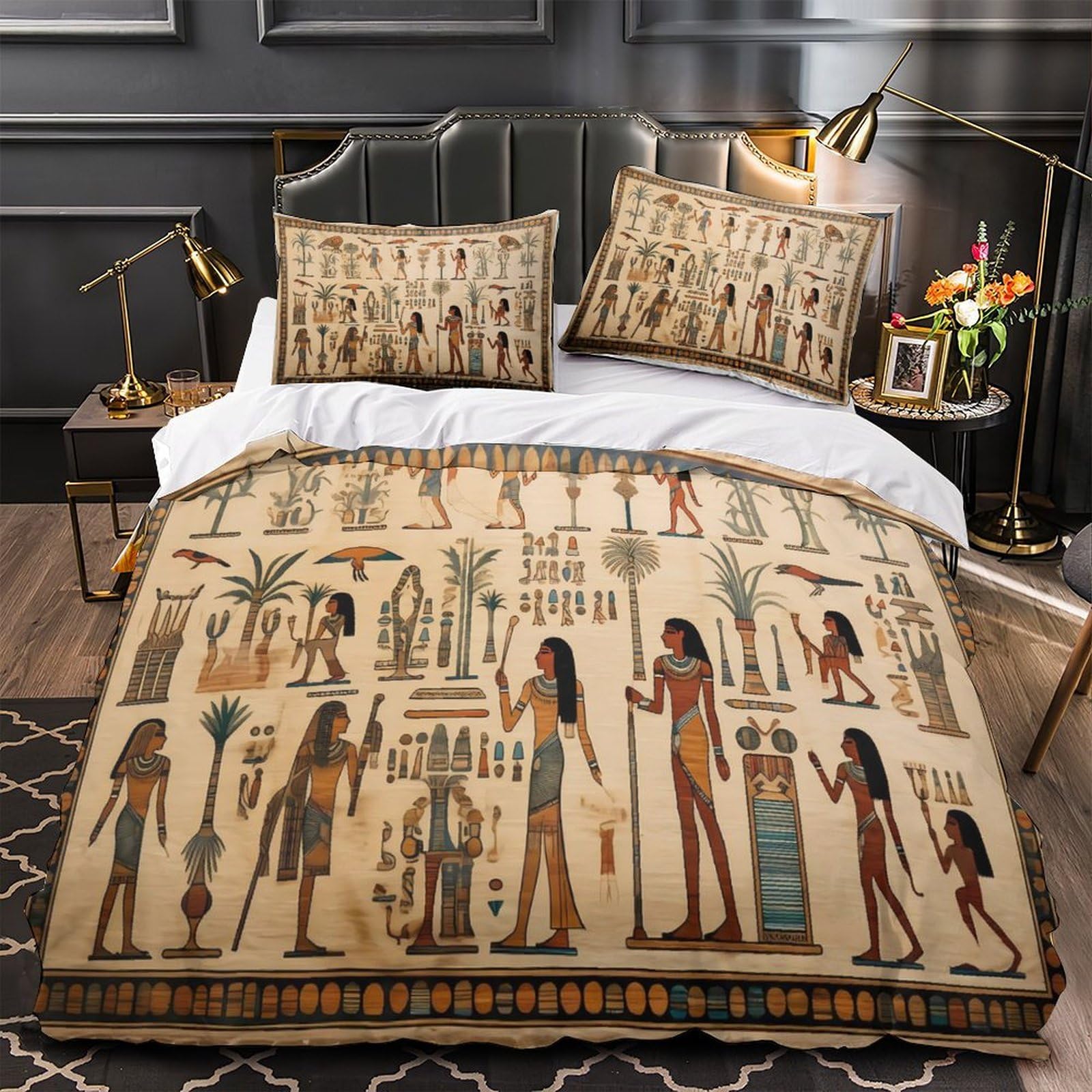 Housse de Couette Effet 3D Hiéroglyphes Parure Microfibre Confort