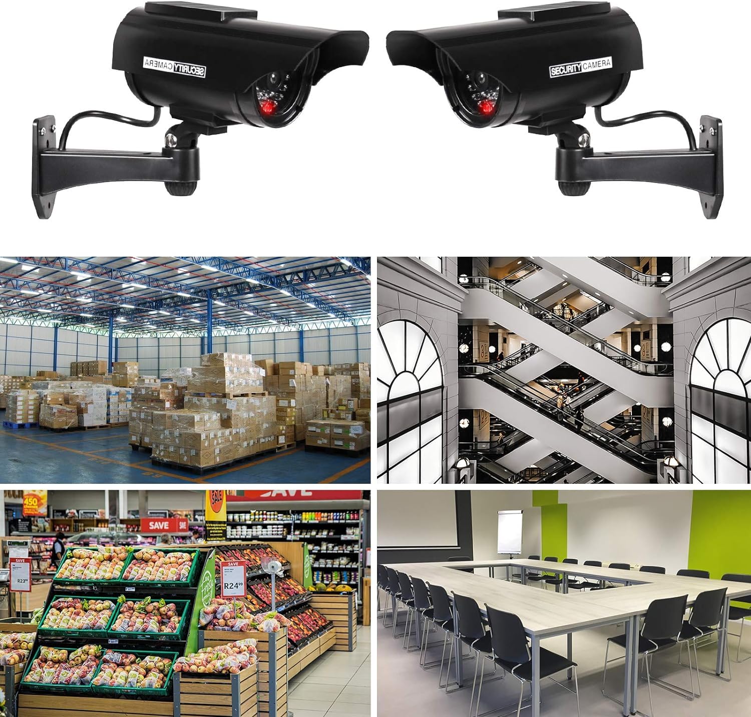 ERWEY 4 Stück Dummy Kamera Solar Betriebene Simulierte Dummy Surveillance Sicherheit Kamera mit Blinkendem LED, Schwarz