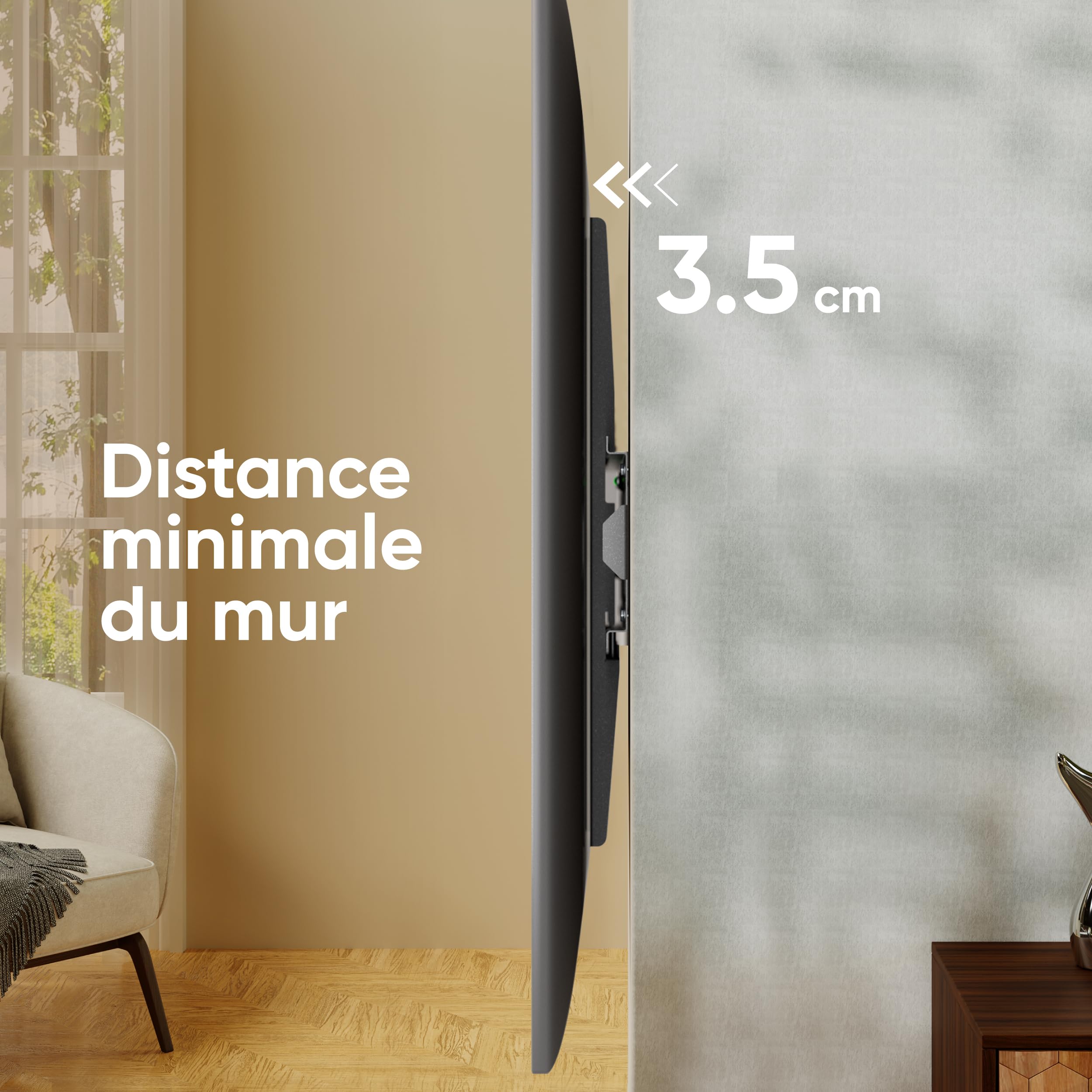 ONKRON Support TV Mural Fixe pour 55-100 Pouces Écrans Lourds, Support Mural TV Extra Plat jusqu'à 80 kg, Fixation Murale Tele Ultra Fin VESA 75x75-800x600, Accroche Television Murale UF4-B Noir
