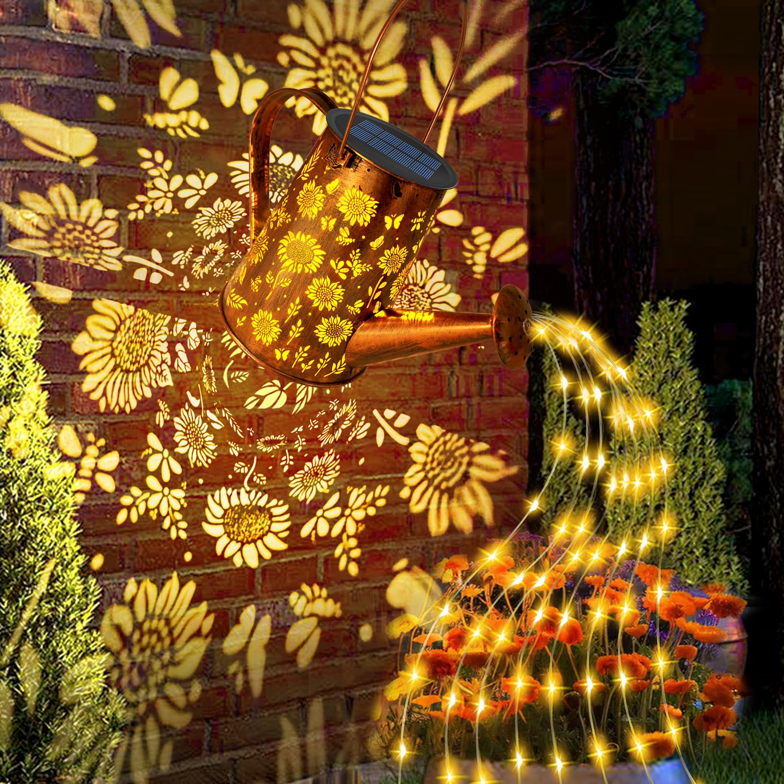 Luci solari per annaffiatoio a forma di girasole, regalo per donne, mamma, nonna, compleanno, grande lanterna solare da appendere, impermeabile, decorazioni da giardino per cortile, portico,