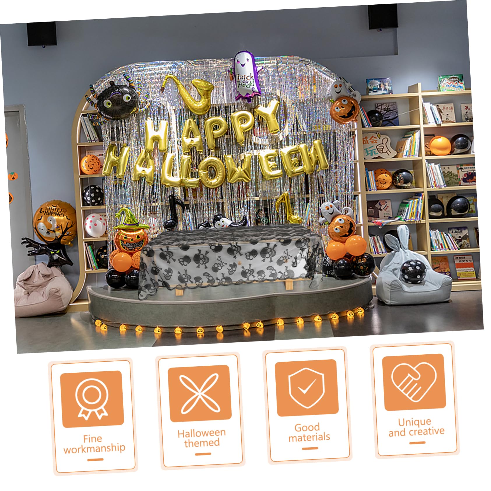 Alipis 4 Stück Tischdecke Schwarze Tischdeko rechteckige tischdecke Halloween Halloween- tischdecken Halloween tischdecke -Dekoration Tischdeckendekoration Polyester