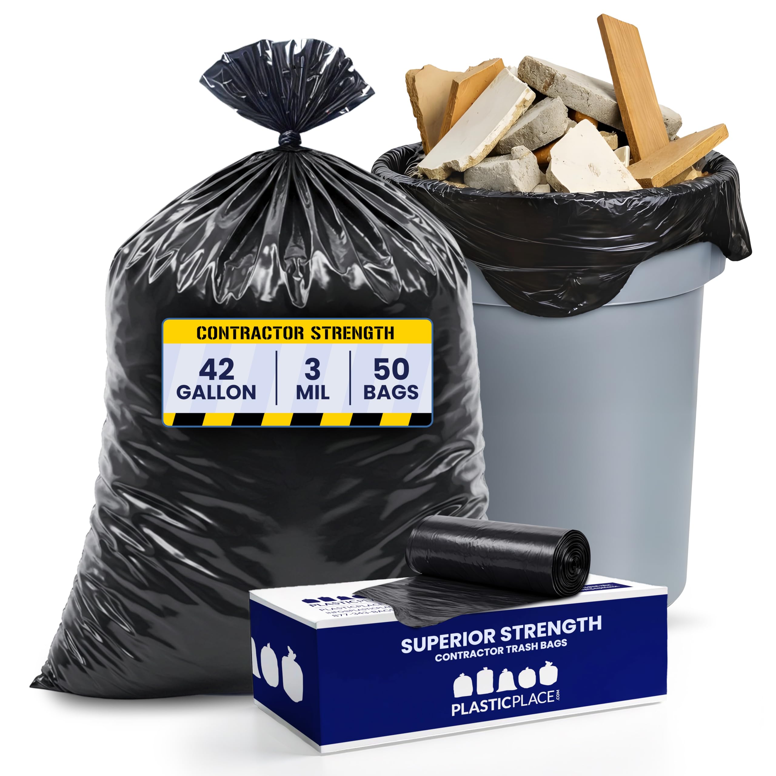 Plasticplace Torby na śmieci kontrahenta 112 cm 3,0 mln ♻ Klapki ♻ Czarna torba na śmieci do dużych obciążeń ♻ 80 cm x 120 cm (50 sztuk)