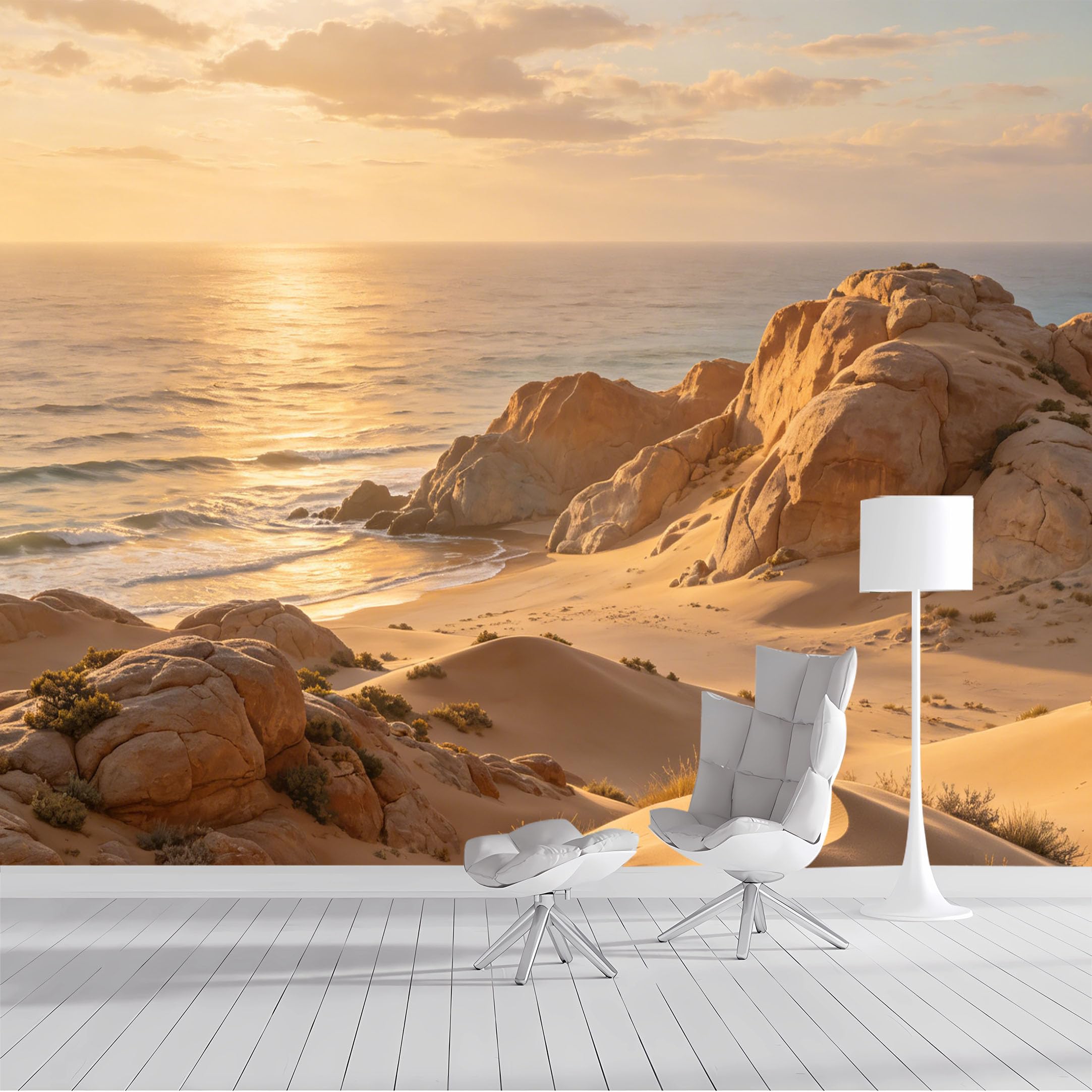 Custom Size Wall Mural Coastal Desert Sunset Ocean Landscape Sand Dunes Seascape SelfAdhesive Wall Fabric Removable Peel and Stick Wallpaper Wall Decor for Living Room Bedroom Bathroom