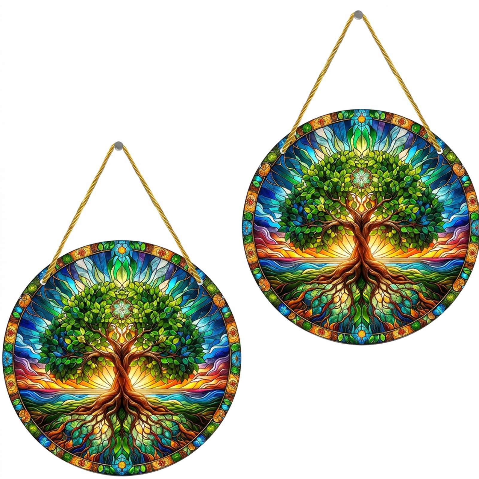 Stained Glass Suncatchers for Windows, Two Tree of Life Sun Catchers, Hanging Ornaments for Window Decor, 20x20x0.2 cm Window Suncatchers