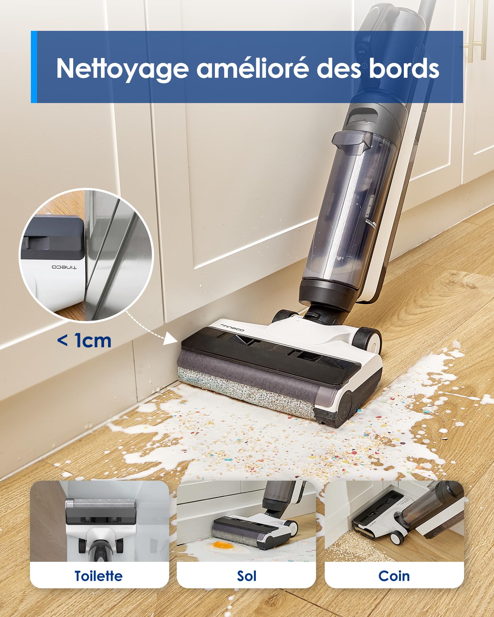 Tineco Floor One S5 Combo Power KIT Aspirateur Eau et Poussière à Main intelligents sans Fil 3 en 1, idéal pour Les saletés collantes et Les Poils d'animaux sur Sol Dur, léger