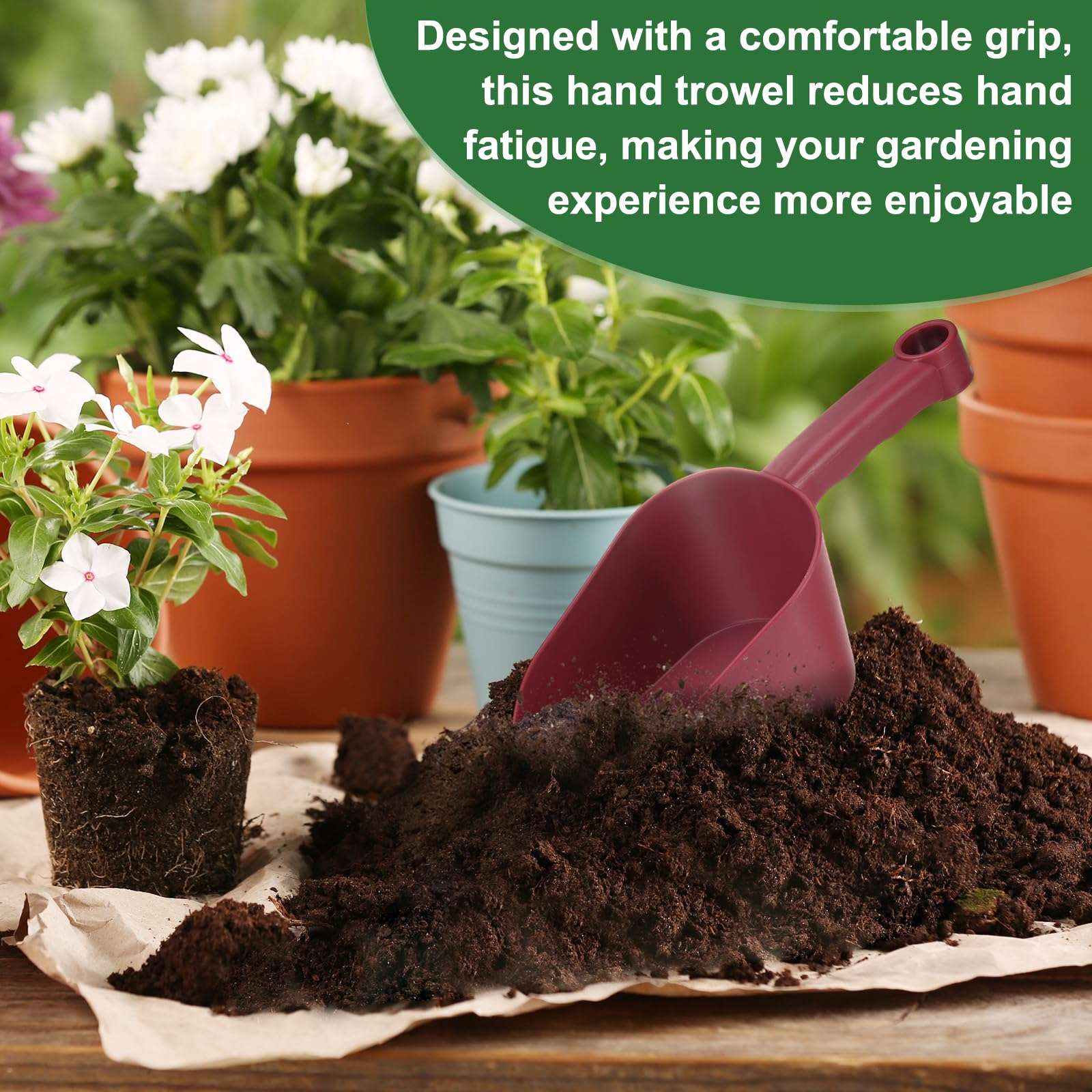 M METERXITY 2-Pack Pelle De Jardin Pelle À Main, 31cm/12.2 Pouces Outils De Jardinage en Plastique pour Creuser, Transplanter, Ameublir Le Sol Et Planter, Manche Ergonomique [Rouge Vin]