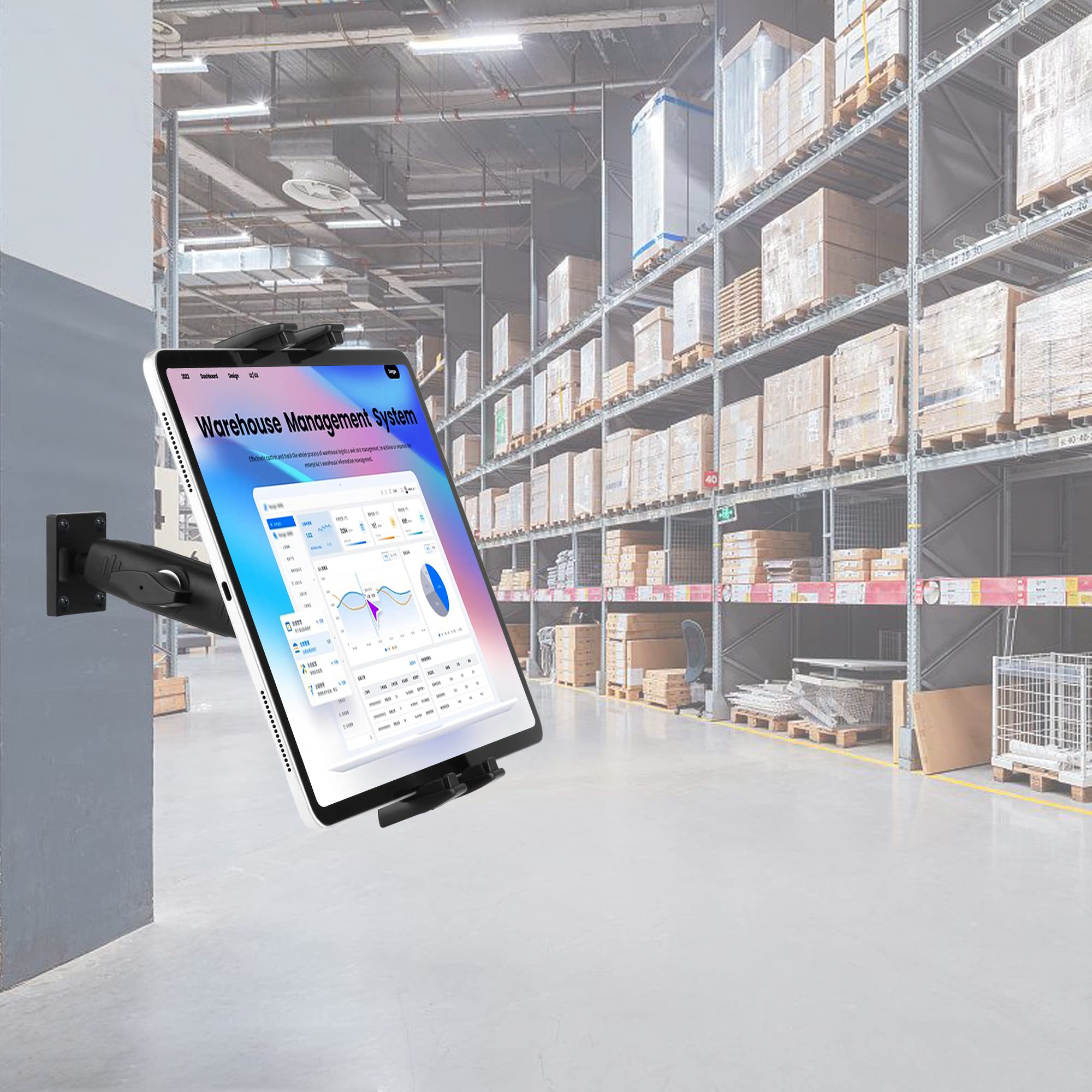 Uchwyt ścienny na tablet iPad stojak ścienny z długim ramieniem obracana o 360° aluminiowa podstawa do tabletu 4~15 cali i telefonu komórkowego iPad Pro 12,9, Galaxy Tab S9 Ultra 14,6 S9FE
