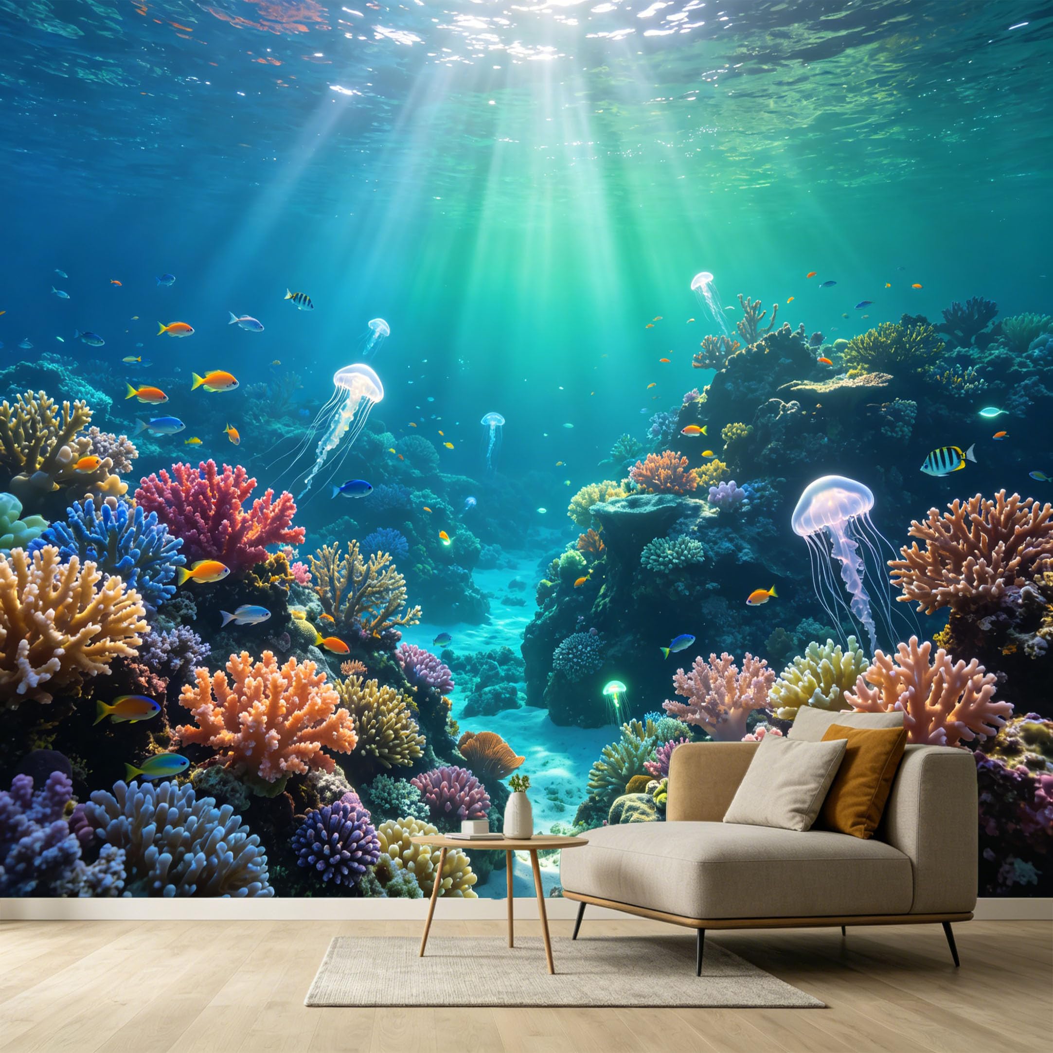 Custom Size Wall Murals Marine Ocean Tropical Coral Reef Jellyfish Underwater Scenery SelfAdhesive Wall Fabric Removable Large Wallpaper for Photo Living Room