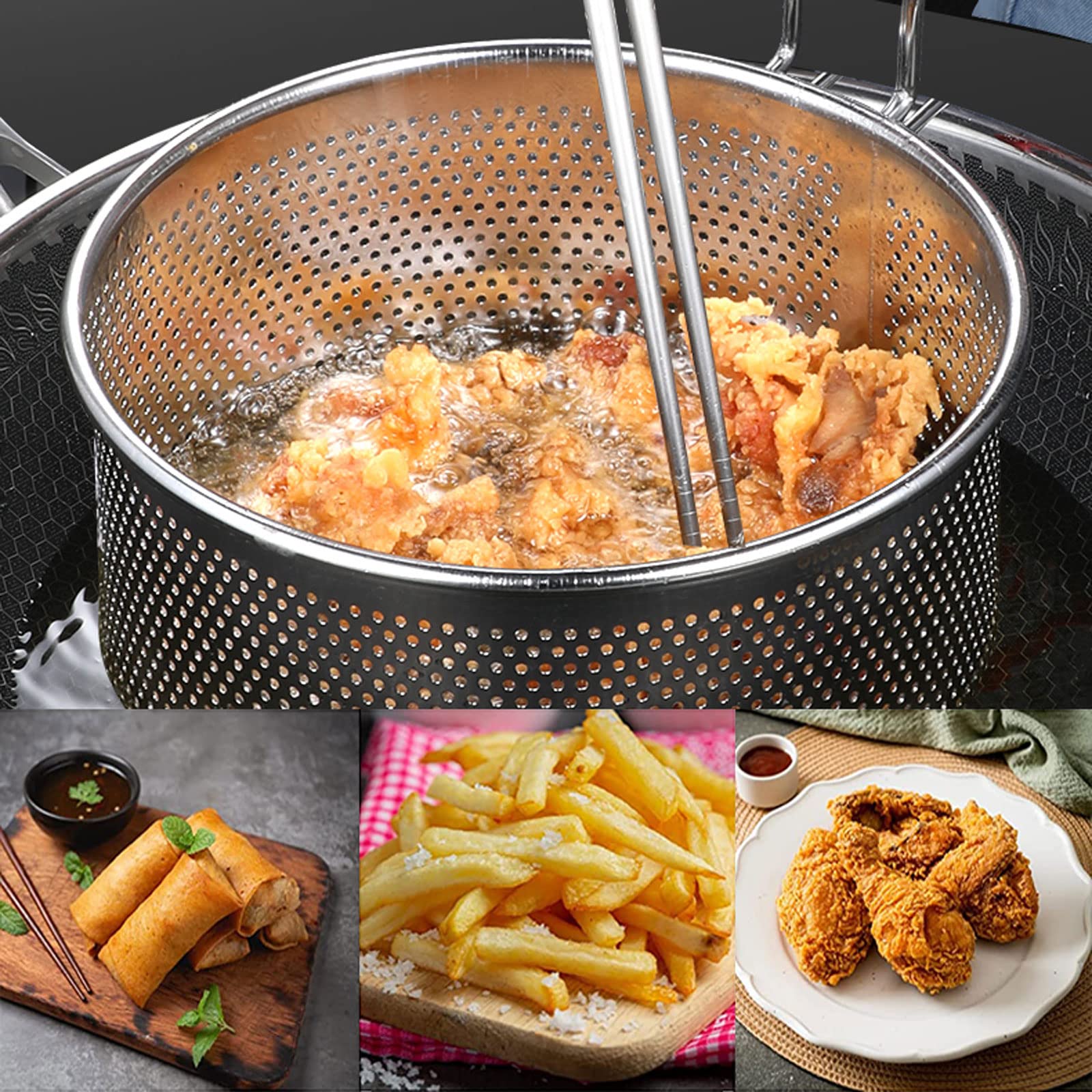 Produktbild von NGUMMS Frittierkorb Rund – Faltbar, Abnehmbarer Griff, Edelstahl 201 – Für Pommes, Fisch, Hähnchen – Vielseitig Zum Frittieren, Dämpfen & Abtropfen