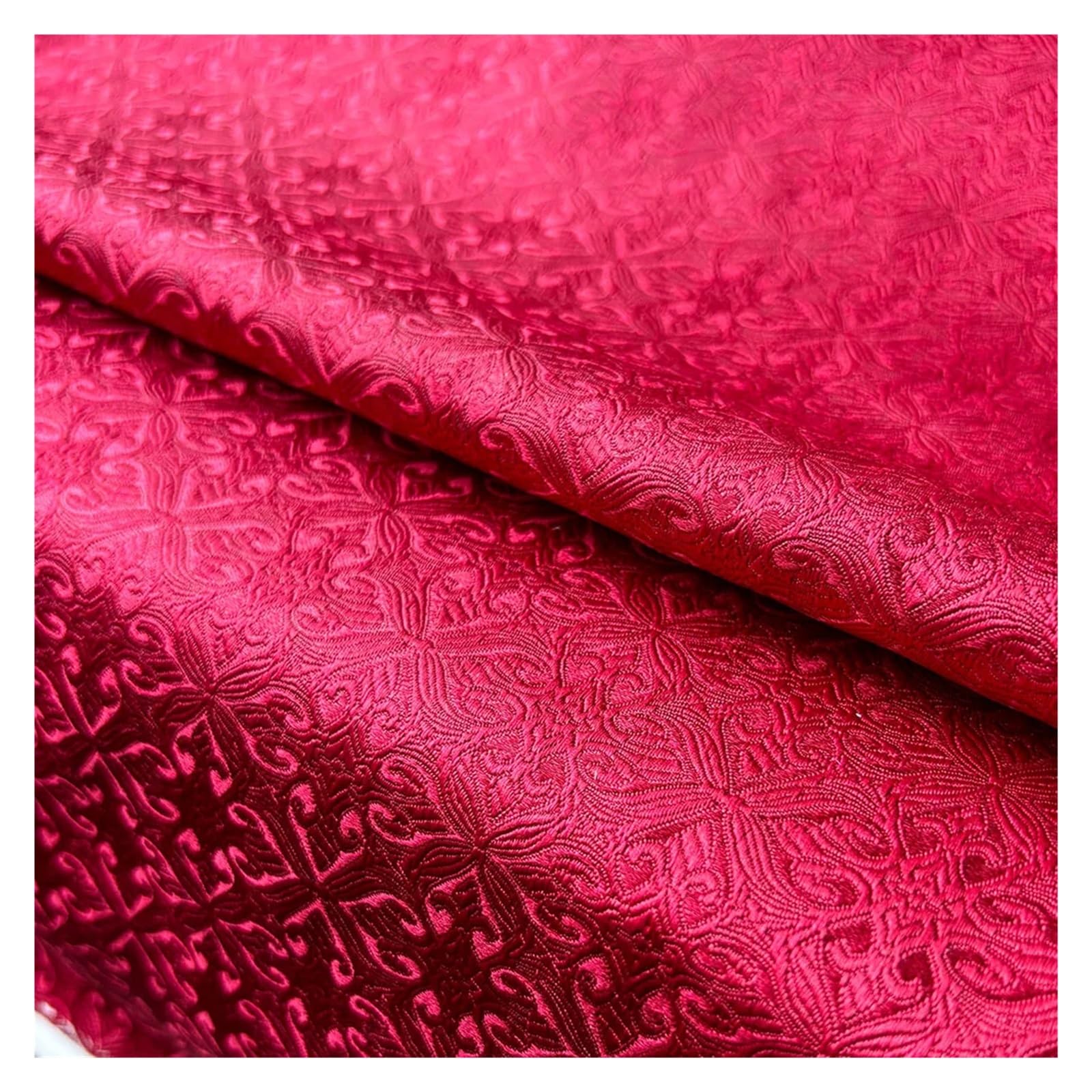 Satin Fabric Silk Satin Brocade Jacquard Fabric Vintage Floral Vein for Craft(Wine red)