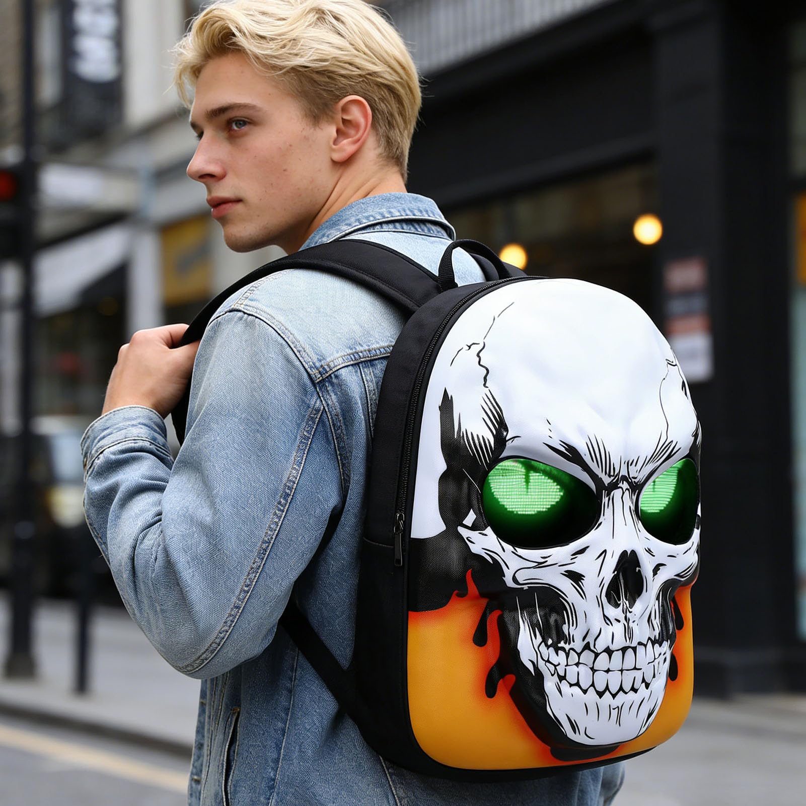 Plecak LED Skull z Konfigurowalnym Ekranem 20x32 |Spersonalizowana za pomocą Aplikacji ILEDEYES, Trwała i Pojemna do Laptopów, Zasilana Przez USB do Podróży, przyjęć i Jazdy na
