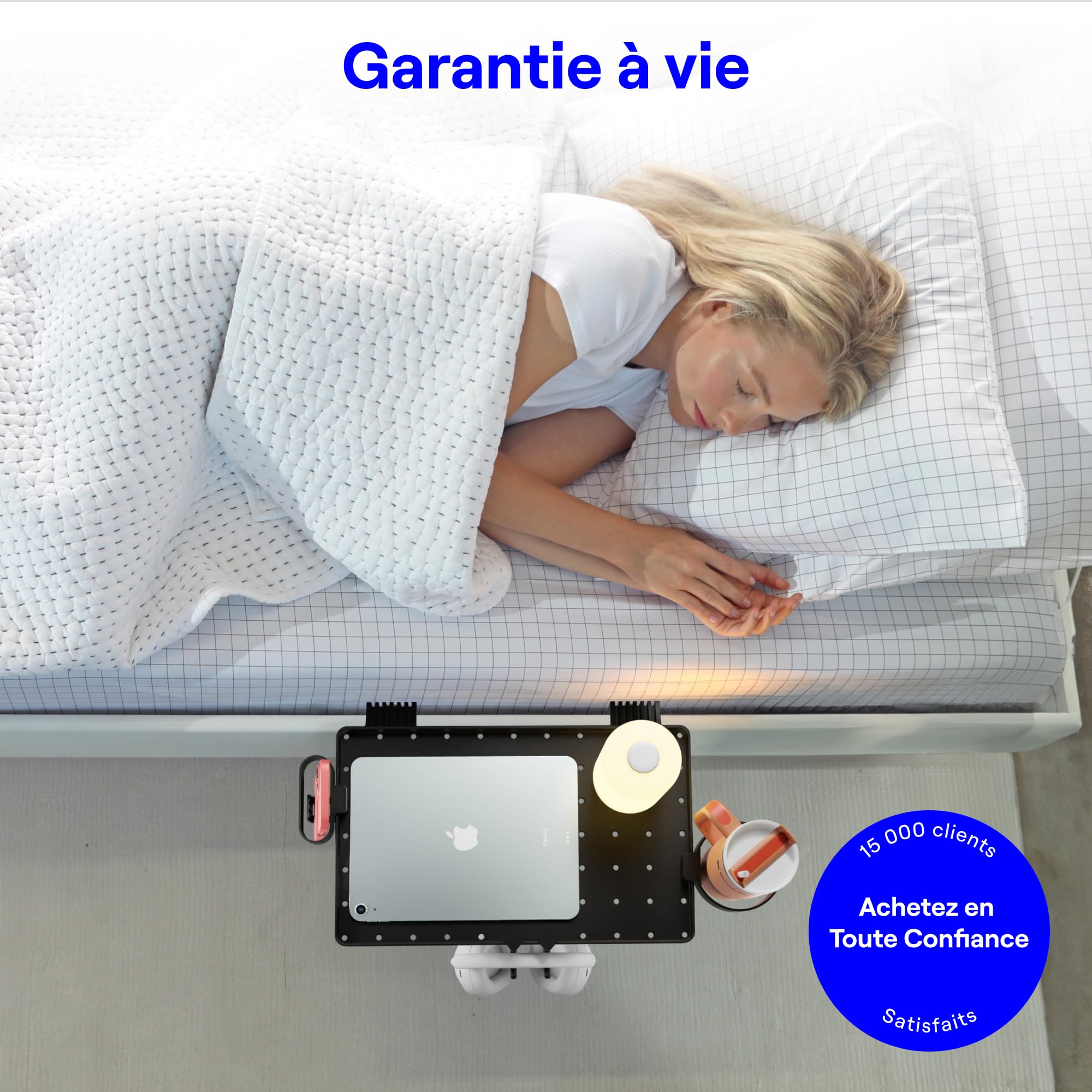 BedShelfie Étagère pour Lit & Lit du Haut, Essentiels Chambre Universitaire, Accessoires Mezzanine, Table de Nuit Clip-on, Étagère Flottante (Modèles Room Essential, Noir, Plastique)