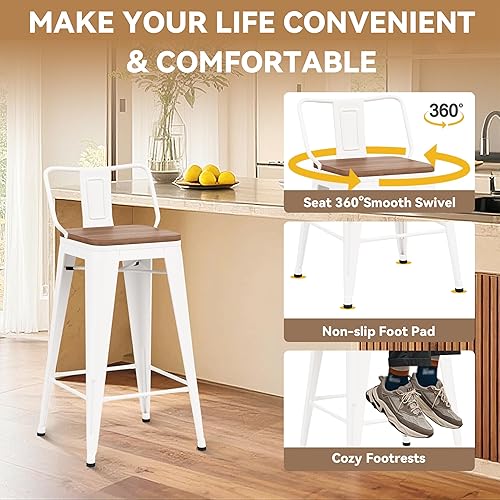 Miniatura 31 de Changjie Furniture Juego de 4 taburetes de bar giratorios de 26 pulgadas con respaldo, taburetes de bar industriales para isla de cocina (giratorios