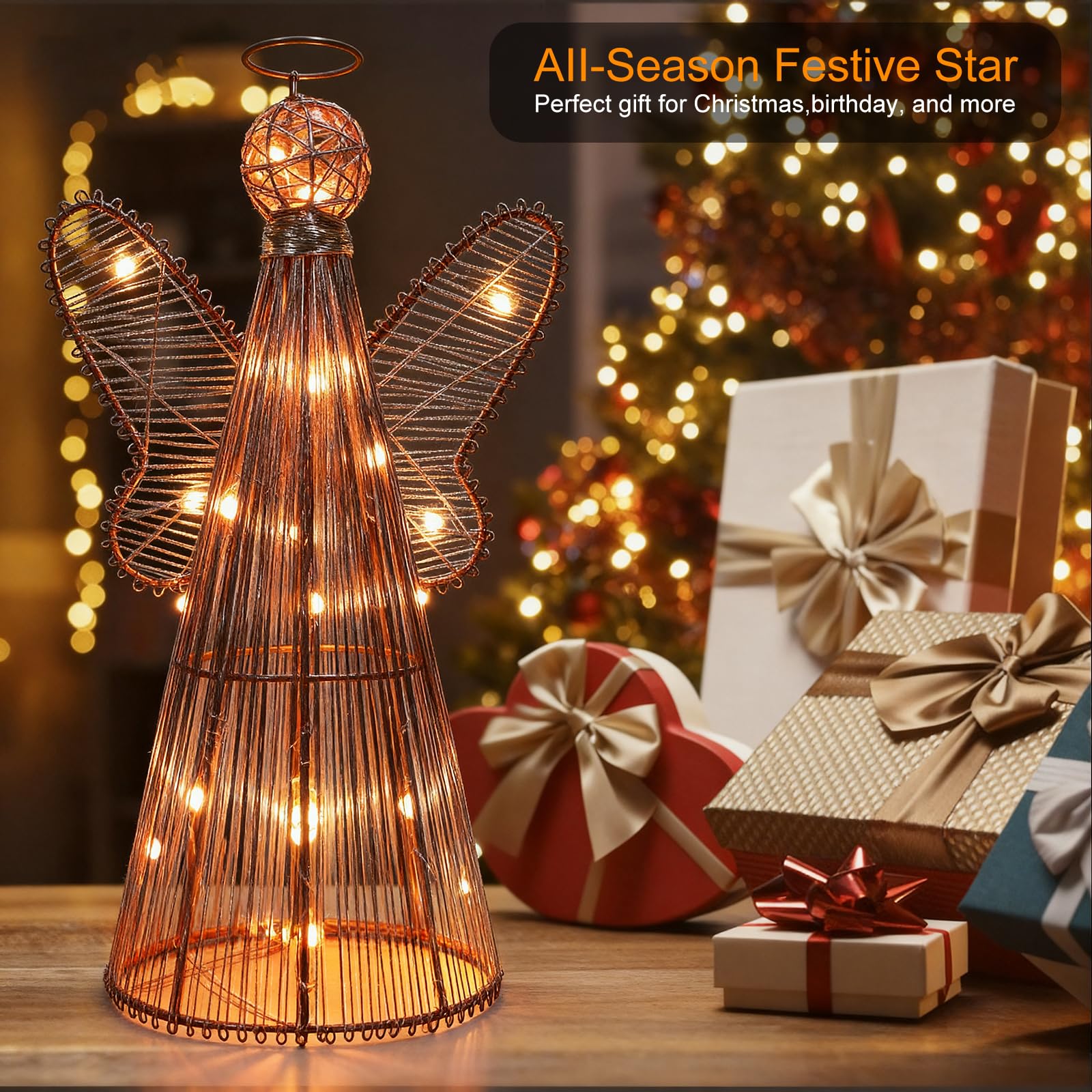 Estrella inteligente para árbol de Navidad, decoración de árbol de ángel de 12 pulgadas, 80 modos de iluminación, flash multicolor / sólido, aplicación y control remoto, sincronización de música