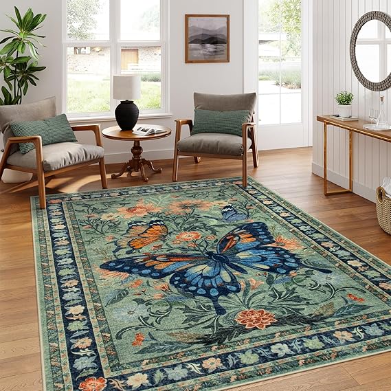 Wonnitar Butterfly Bedroom Area Rug, 8x10 Rugs for Living