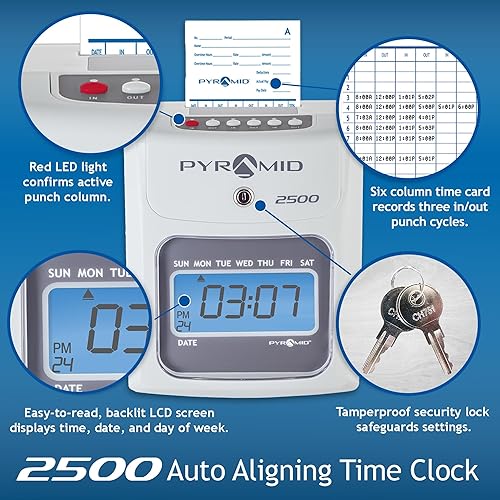 Miniatura 3 de Pyramid Time Systems Small Business 2500 Time Clock Bundle, empleados ilimitados, marfil