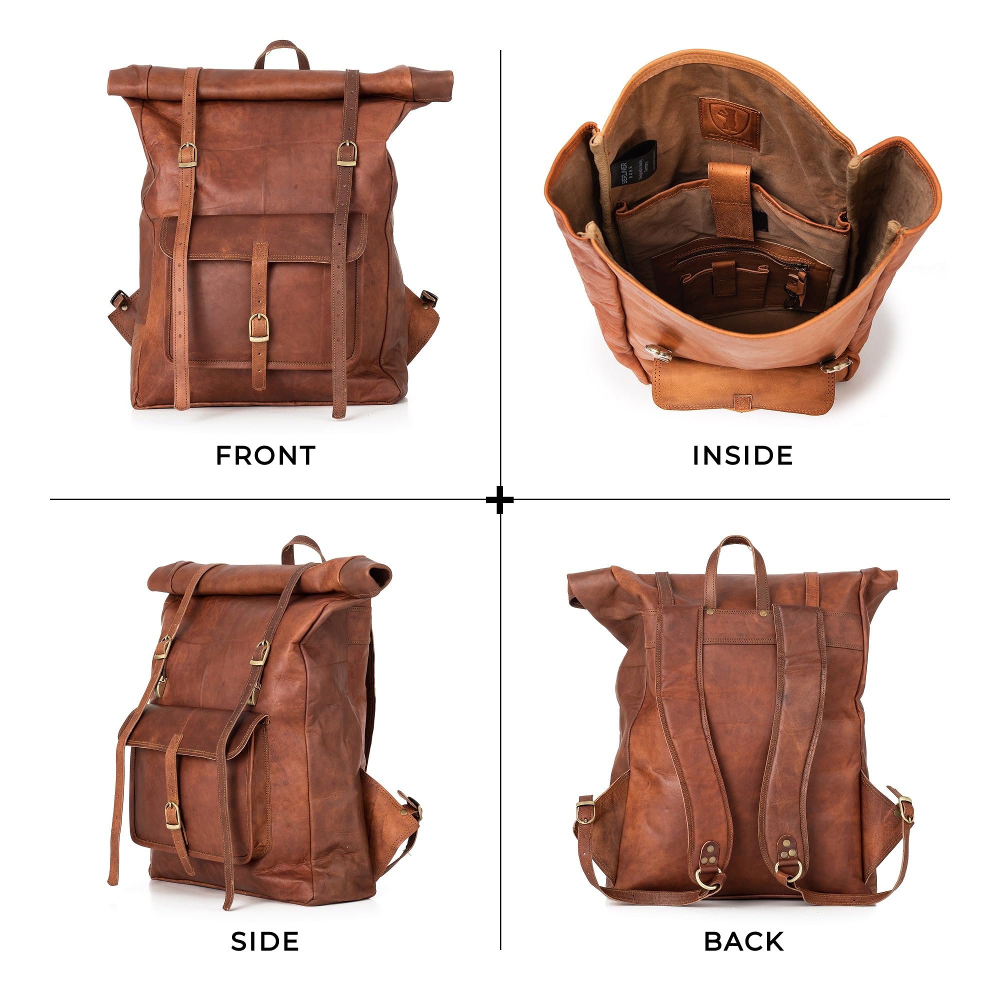 Berliner Bags Leeds Mochila de Piel Auténtica con Compartimento para Portátil y Diseño para Ciclistas, para Hombre y Mujer – Marrón