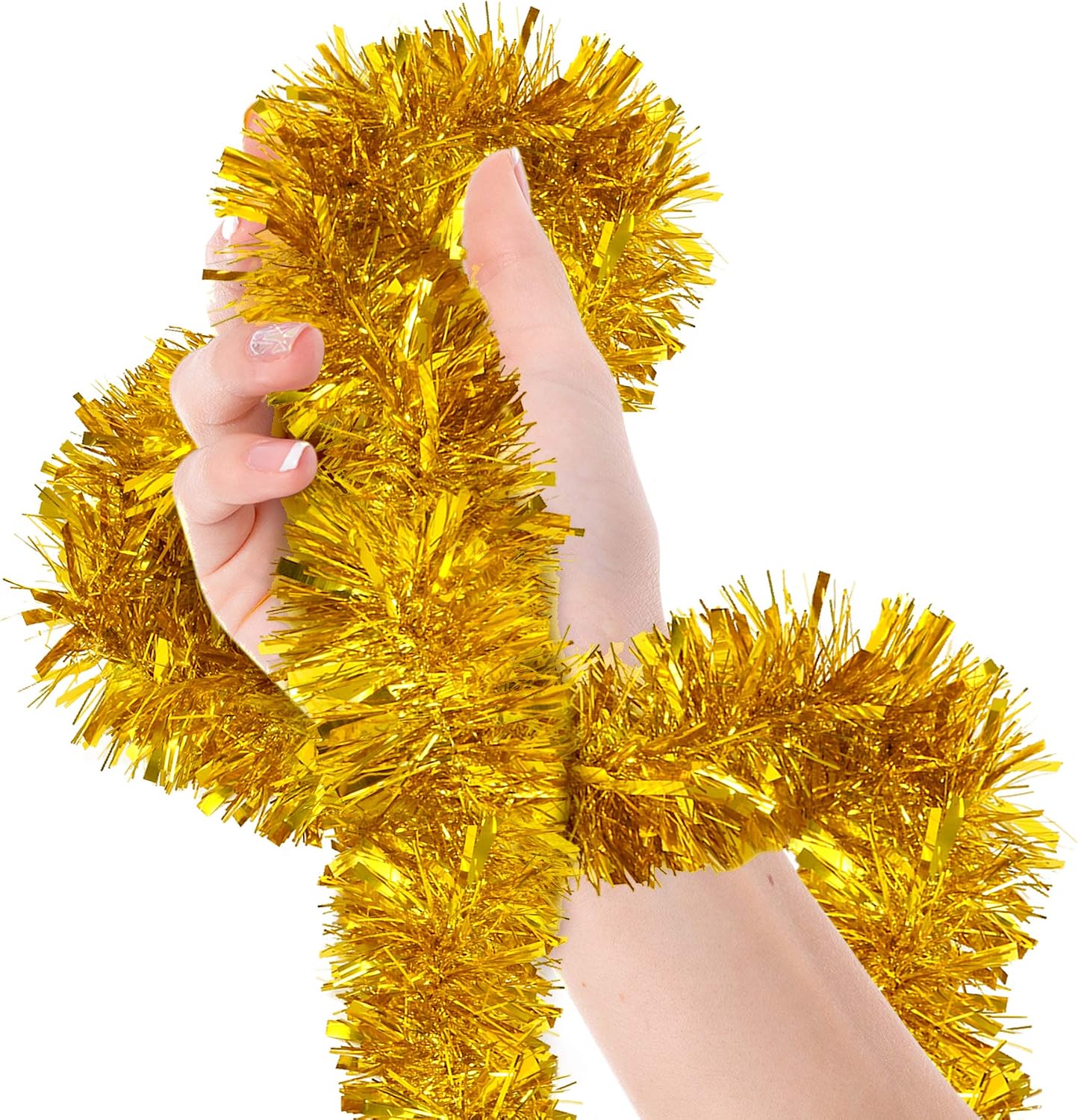 Christmas Tree Gold Tinsel Garland Wide Cut Metallic Streamers Celebrate a Holiday New Years Eve Happy Party Ceiling Hanging Decorations Indoor and Outdoor Disco Party Supplies