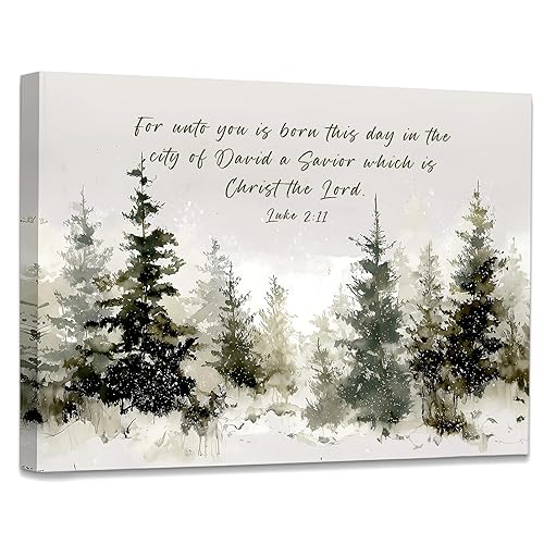 WODMIS Vintage Christian Christmas Wall Decorations Framed Canvas Art, Religious