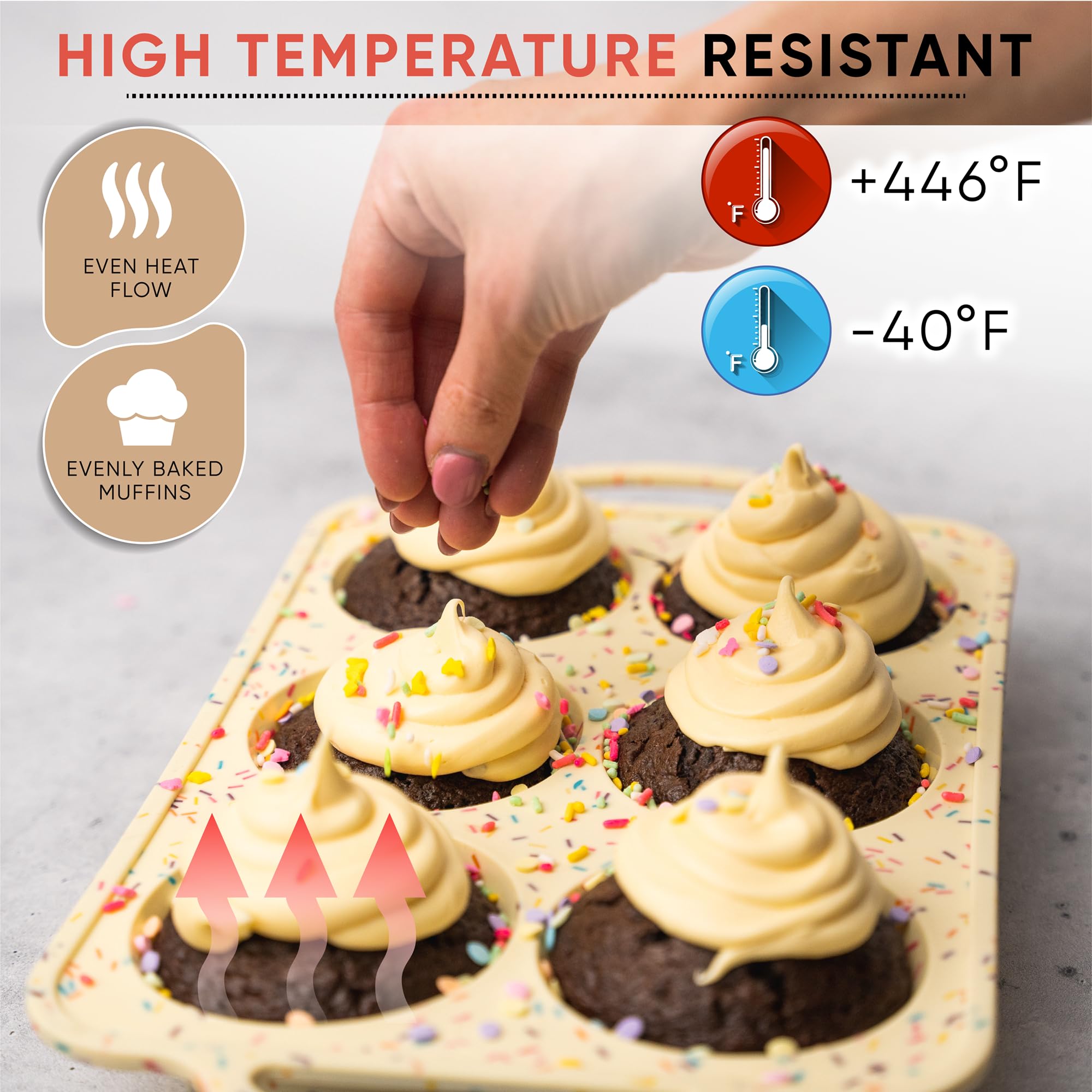 BAKE BOSS Konfetti Silikon Jumbo Muffinform 6 Cups, Antihaft-Cupcake-Formen zum Backen, robuste große Silikon-Muffinformen zum Backen, BPA-frei, leicht zu lösen, ofen- und spülmaschinenfest