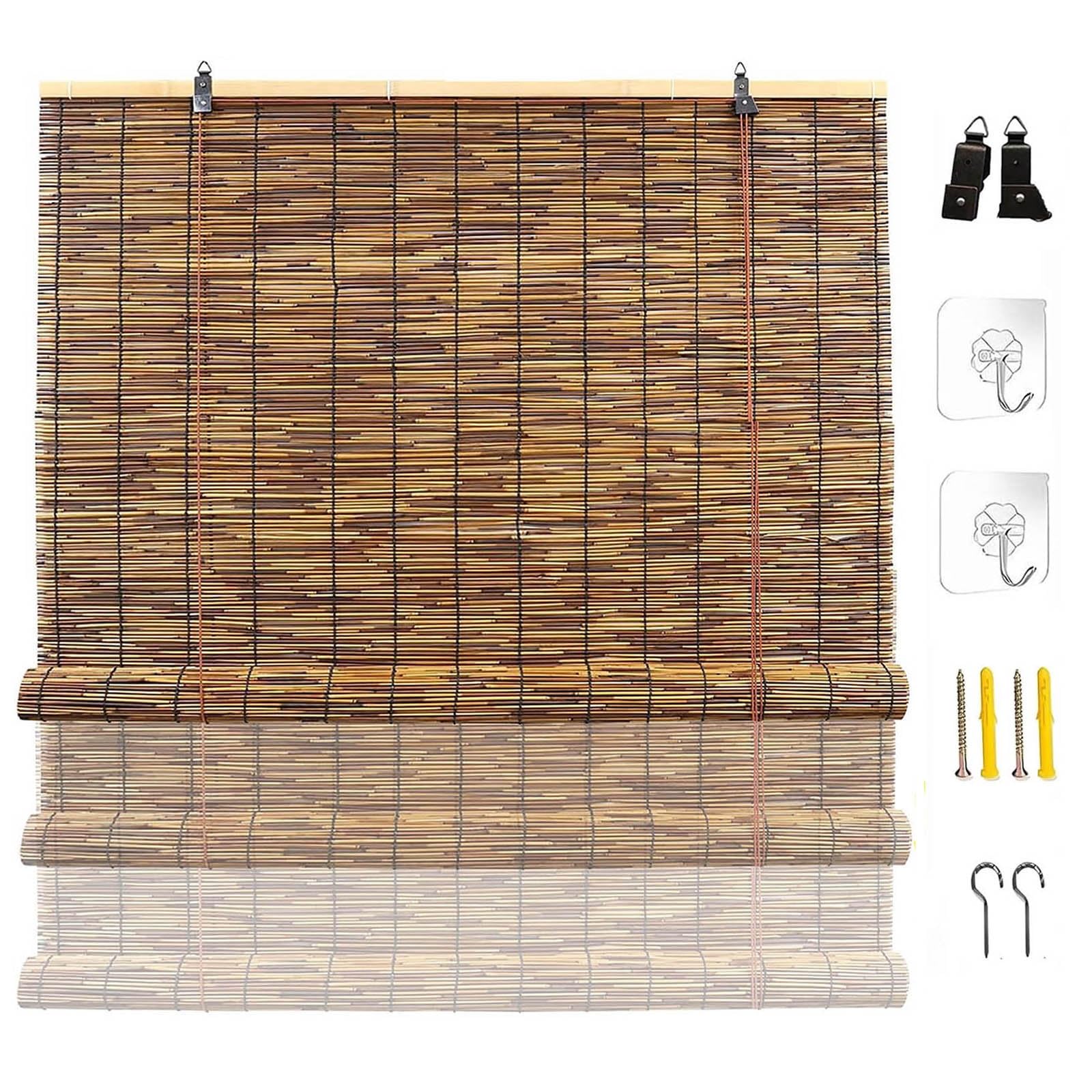Persianas Enrollable Cortina de Bambu Exterior, 80 100 120 200cm, Opacidad 70% Persianas Enrollables Exterior para Porche Cenador Terraza, Natural Estores de Bambú, Protección Solar(W160cm x H120cm)