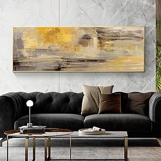 JACBON Pósteres e impresiones abstractos modernos de color amarillo dorado, arte de la pared, pinturas en lienzo, imágenes decorativas para la decoración de la sala de estar, 70x210cm sin marco
