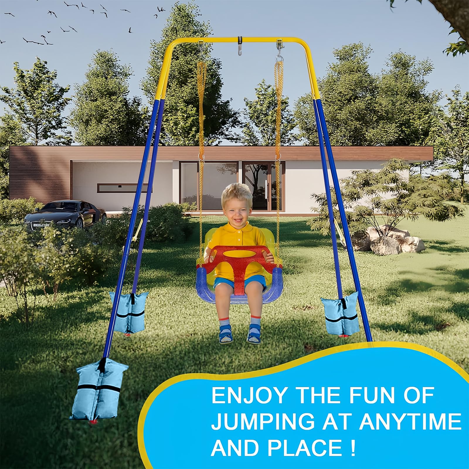 Swing Stand for Kids,Foldable A-Frame Swing Frame with 4 Sandbags,Indoor/Outdoor for Backyard Fits for Most Toddler/Baby Jumper/Hammock Chair