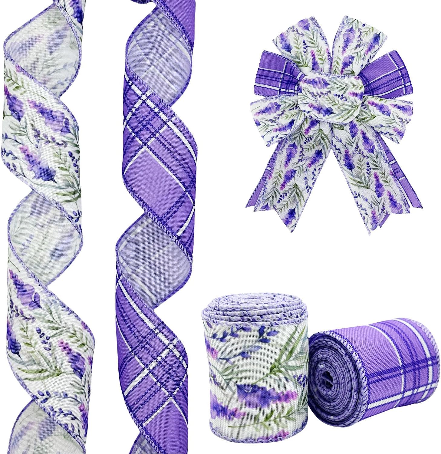 Lavender Wired Edge Ribbon - 2.5 Inch Spring Summer Purple Craft Ribbon, Grosgrain with Wire Edge for DIY Bow Making, Wedding Decor, Gift Wrapping & Crafts, Mother's Day Gift, 2 Rolls,10 Yard