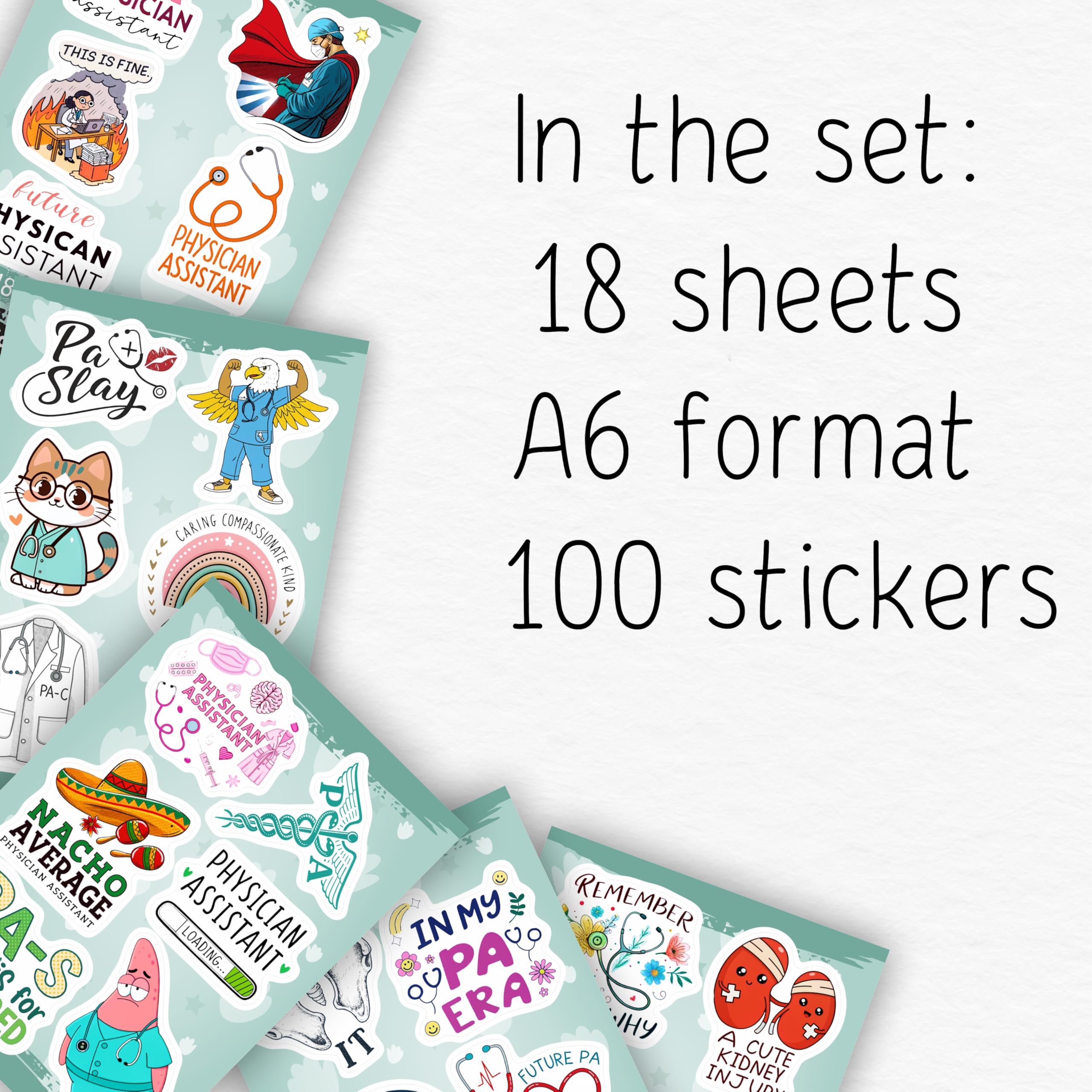 100Pcs Physician Assistant Stickers for Laptop, Water Bottle - PA Stickers - Funny Physician Assistant Gifts, Party Decoration- Medical Decals - Gift for Women & Men