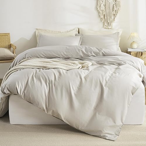 Miniatura 2 de Litanika Funda de edredón de lino de algodón gris, tamaño Queen, funda de edredón con textura similar al lino, suave y transpirable, juego de funda