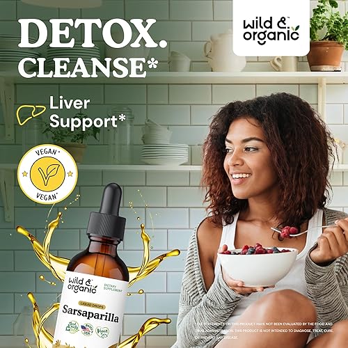 Miniatura 2 de Wild & Organic Gotas de raíz de sarsaparilla, gotas de limpieza desintoxicante, tintura a base de polvo de sarzaparilla, suplemento líquido vegano,