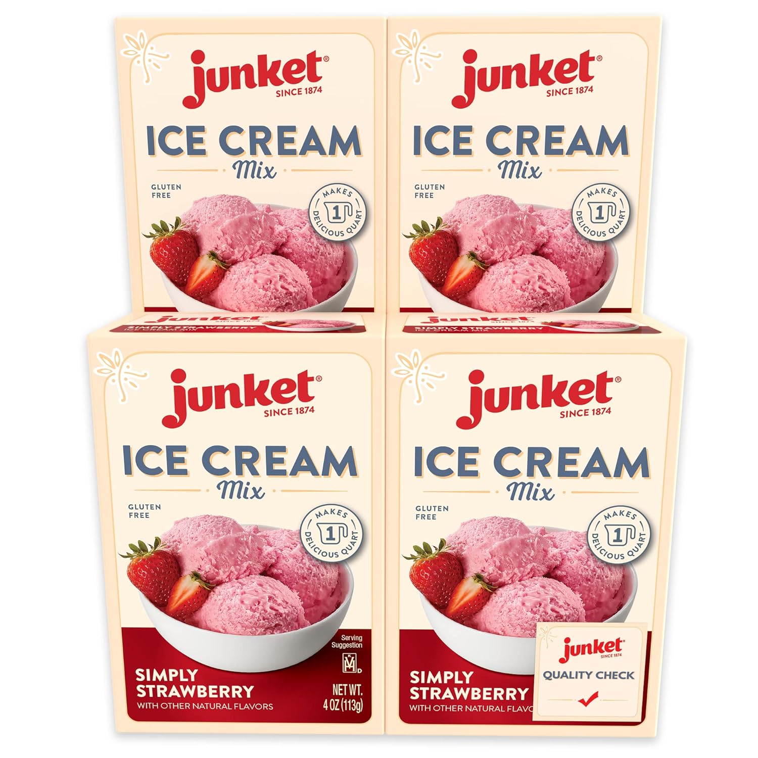 Junket Ice Cream Mix Simply Strawberry, 4 Ounce (Pack of 4