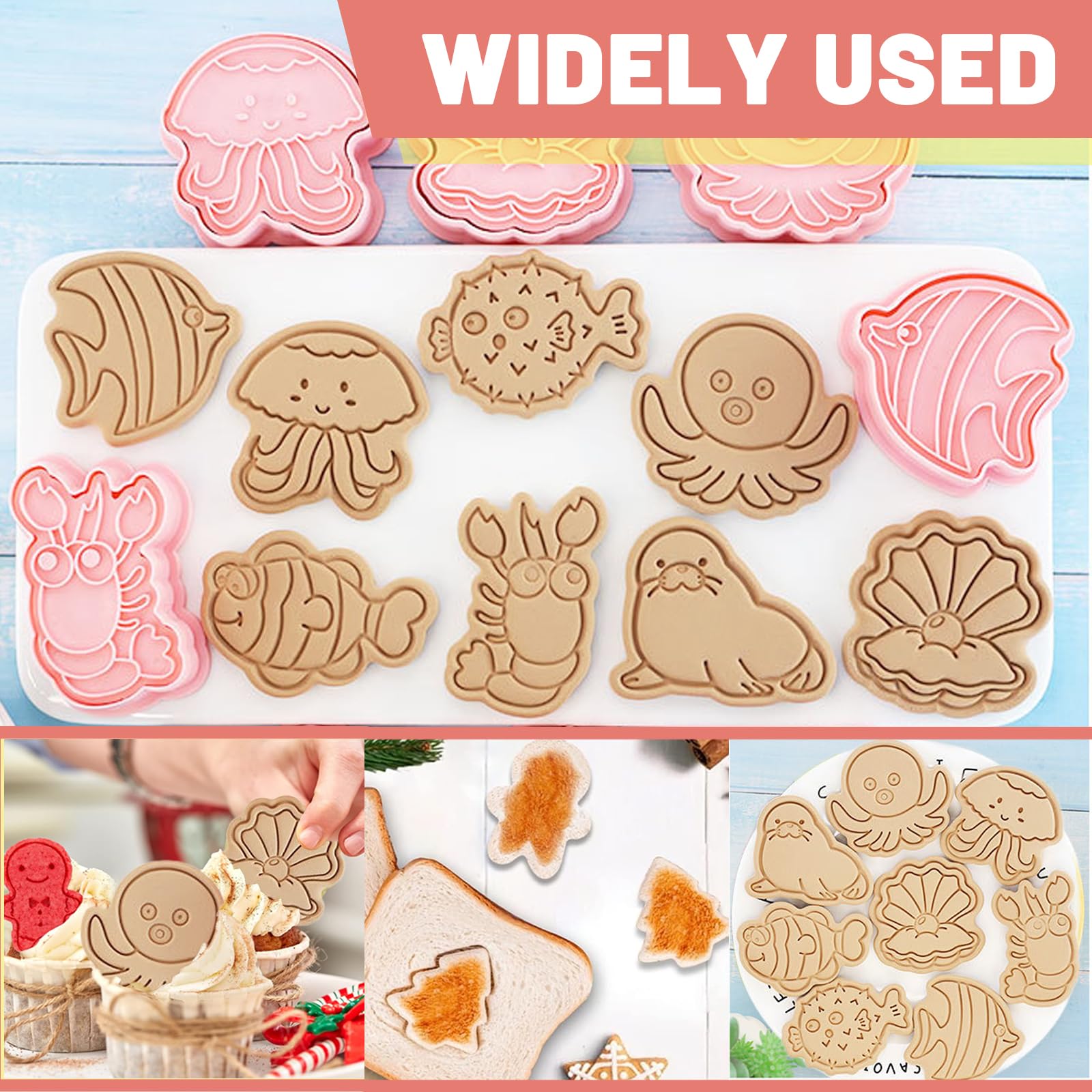 Honicemar Lot De 8 Emporte-Pièces 3D Animaux Marins - Moules Biscuits Fondant Pâtisserie Décoration Gâteaux