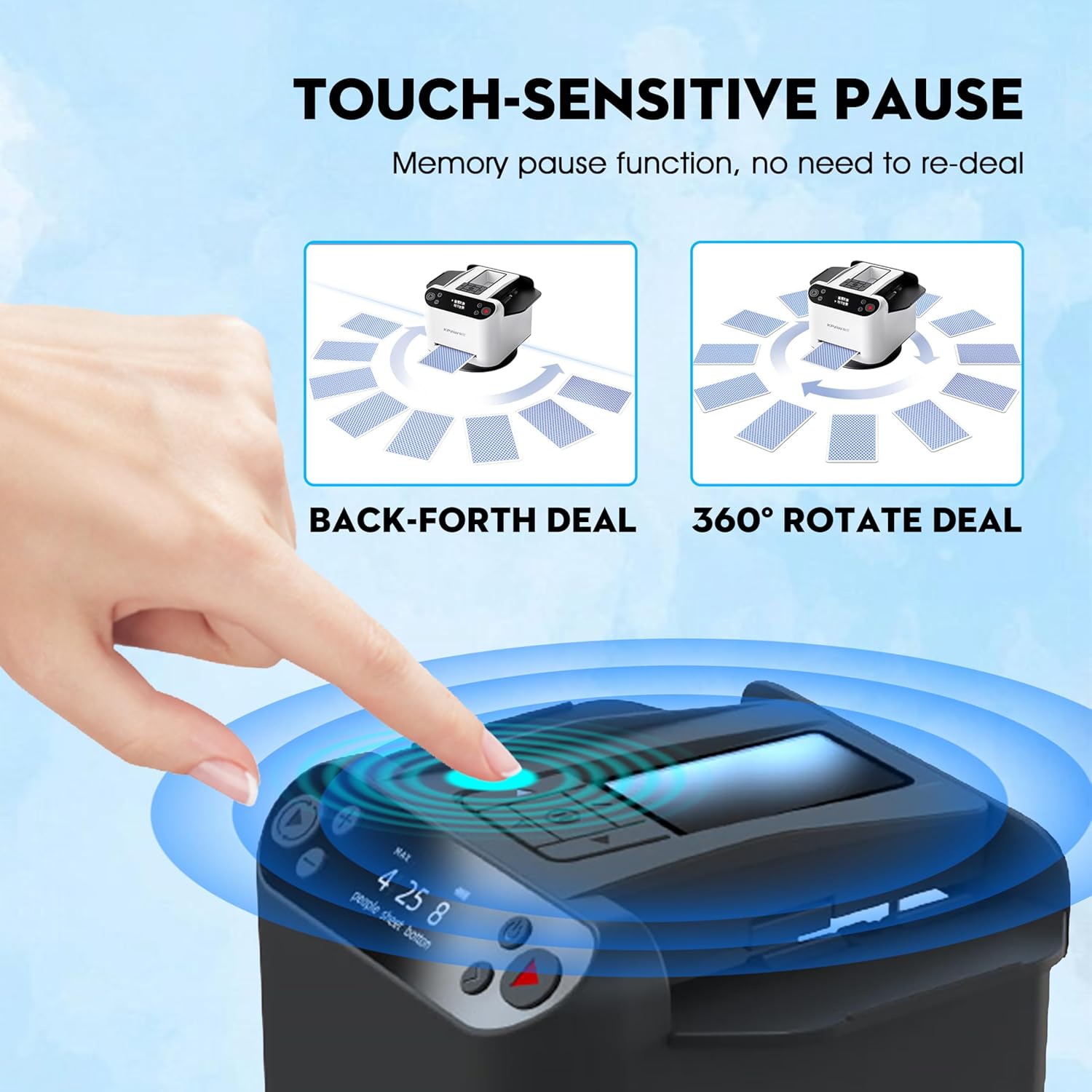 2 in 1 Automatic Card Shuffler and Dealer Machine 360° Rotating, 2 Deck Auto Electric Playing Card Shuffle for UNO, Rummy, Blackjack, Rechargeble & Quiet (White)