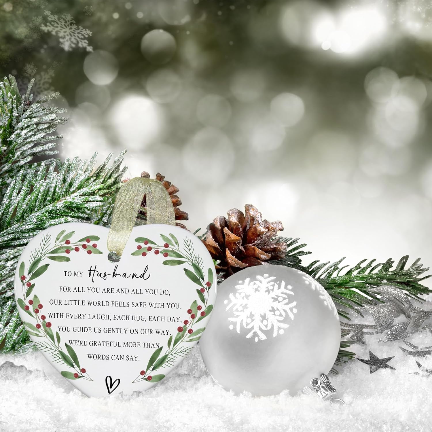 Husband Ornaments 2026 Husband Xmas Ornament Christmas Ornament Forever Best Ever Gift Double-Sided Printing Ceramic with Gift Box&Ribbon 3.9" - Image 2