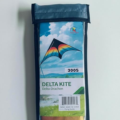 Miniatura 9 de Flying Hoofer Cometa grande de playa Rainbow Delta para niños y adultos, extremadamente fácil de volar para niños y niñas, incluye mango de cuerda