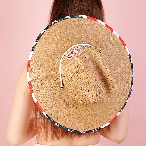 Miniatura 5 de Sombrero de paja con estampado de tela para hombres y mujeres, sombrero de salvavidas, playa, natación, crucero, tabla de remo, barco, pesca, se