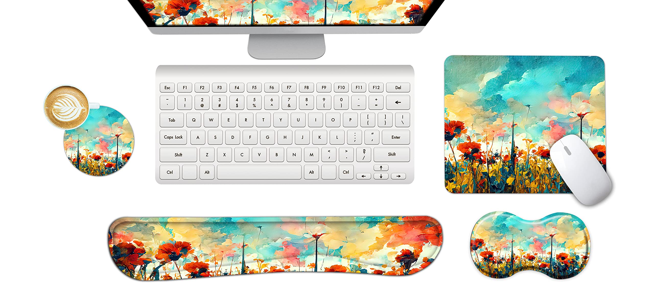 ARTSO Keyboard Wrist Rest Mouse Pad Wrist Support Ergonomic, Memory Foam Mousepad Non-Slip Base Easy Typing Pain Relief, Oil Painting Flowers Plants