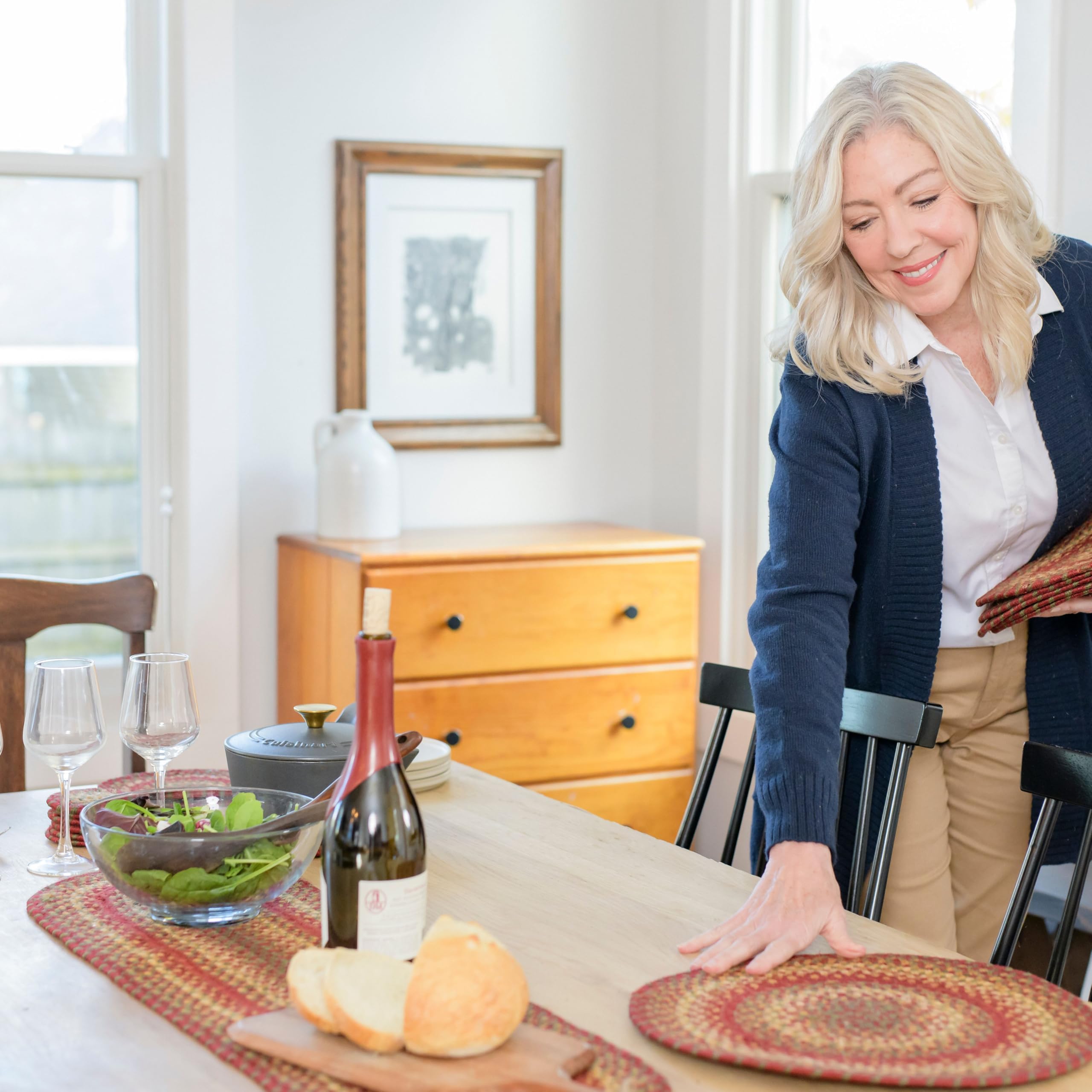 Homespice Cider Barn Jute Braided Table Runner Set of 2-8x28, Oval, Red - Rich Colors, Easy to Clean, Durable and Protects Furniture