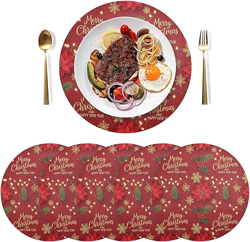 Miniatura 3 de Gold Red Snowflakes Placemats, Non Slip Place Mat Washable for Kitchen Table one sizex6