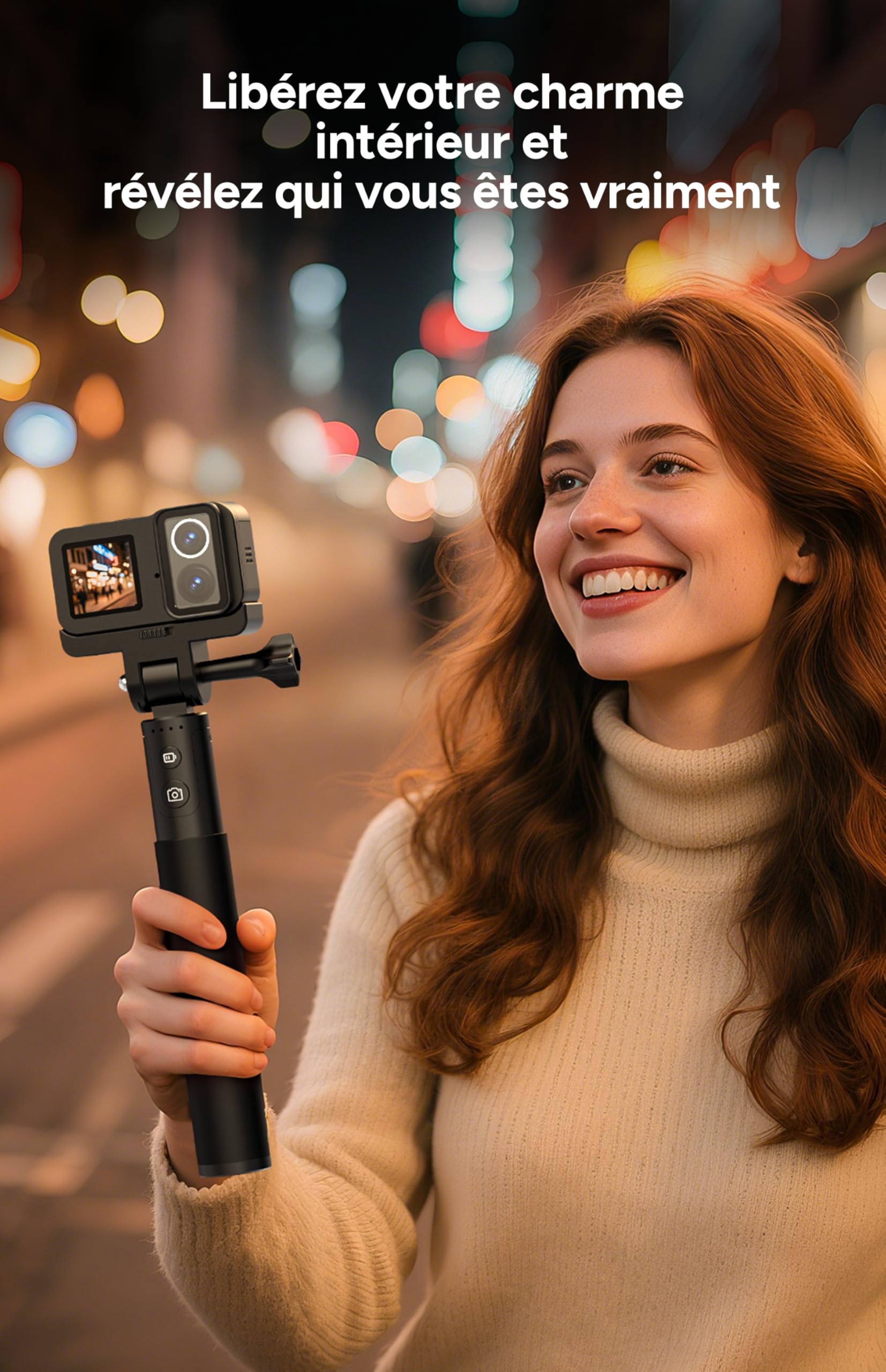 SJCAM SJ20 Caméra d'action 4K Double Objectif, Étanche 30m, Double Écran, Stabilisation 6 Axes, Autonomie 150 Min, Idéale Vlog Moto Plongée, Kit Perche Selfie + Microphone, sans Carte