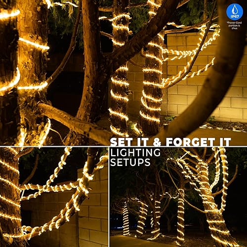 Miniatura 4 de WYZworks Cuerda de luz LED de 100 pies con 1116 luces LED, conectable, impermeable, permanente, para exteriores, con certificado ETL, árboles de