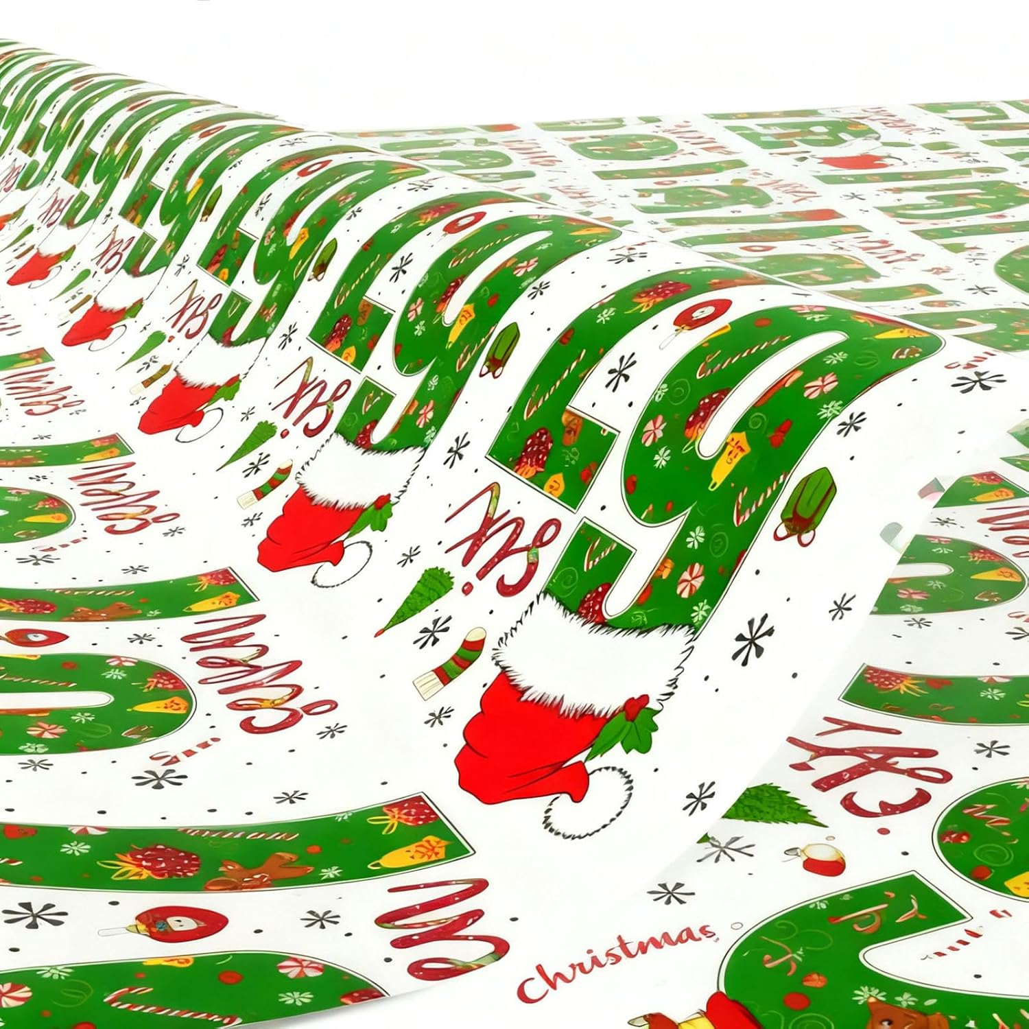Christmas Wrapping Paper Sheets 67 Number Santa Hat Print White Gift Wrap for Presents DIY Crafts Three Sizes 18 x 20 30 x 20 30 x 70 Inch (A, 30X70inch) - Image 3