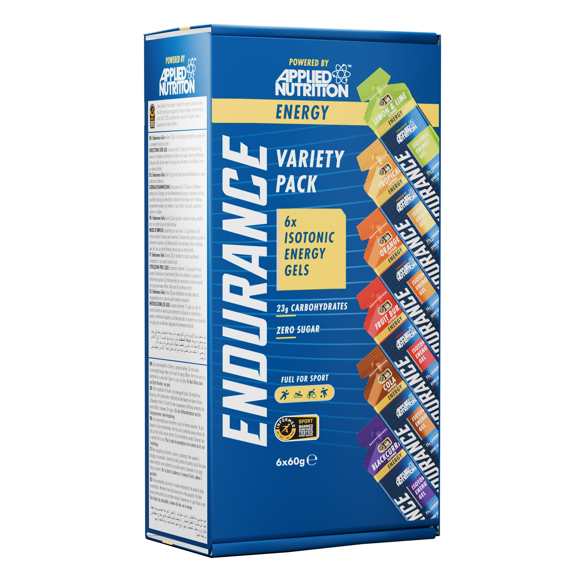 Applied Nutrition Isotonic Energy Gel | Performance-Enhancing Formula | Zero Fat Zero Sugar | 23g Carbohydrates Caffeine Free Sportgel (Pack of 6 x 60g) (Variety Pack)