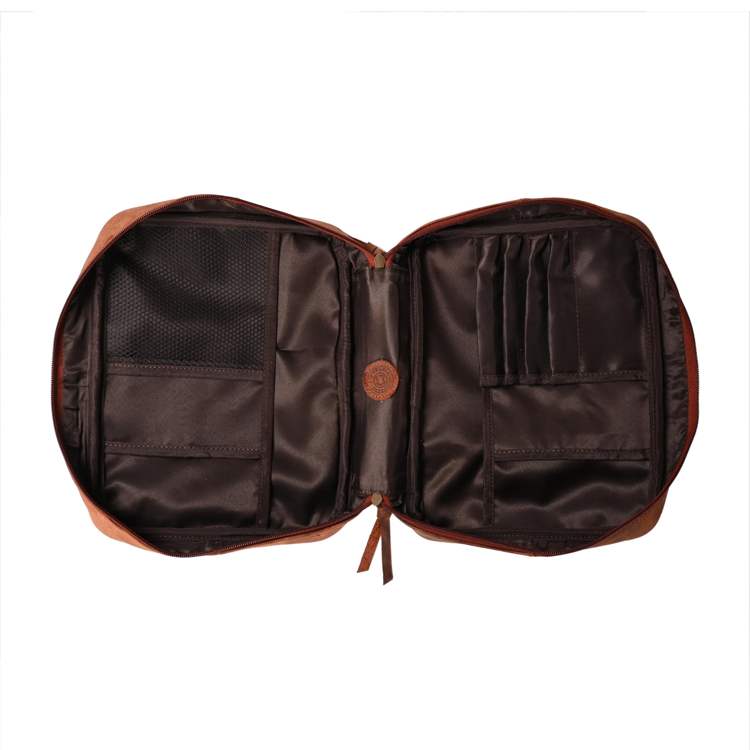 Funda de piel auténtica para hombres y mujeres de 11 x 8 pulgadas, funda de la Biblia con asa y cierre de cremallera, soporte para bolígrafo, múltiples compartimentos de almacenamiento
