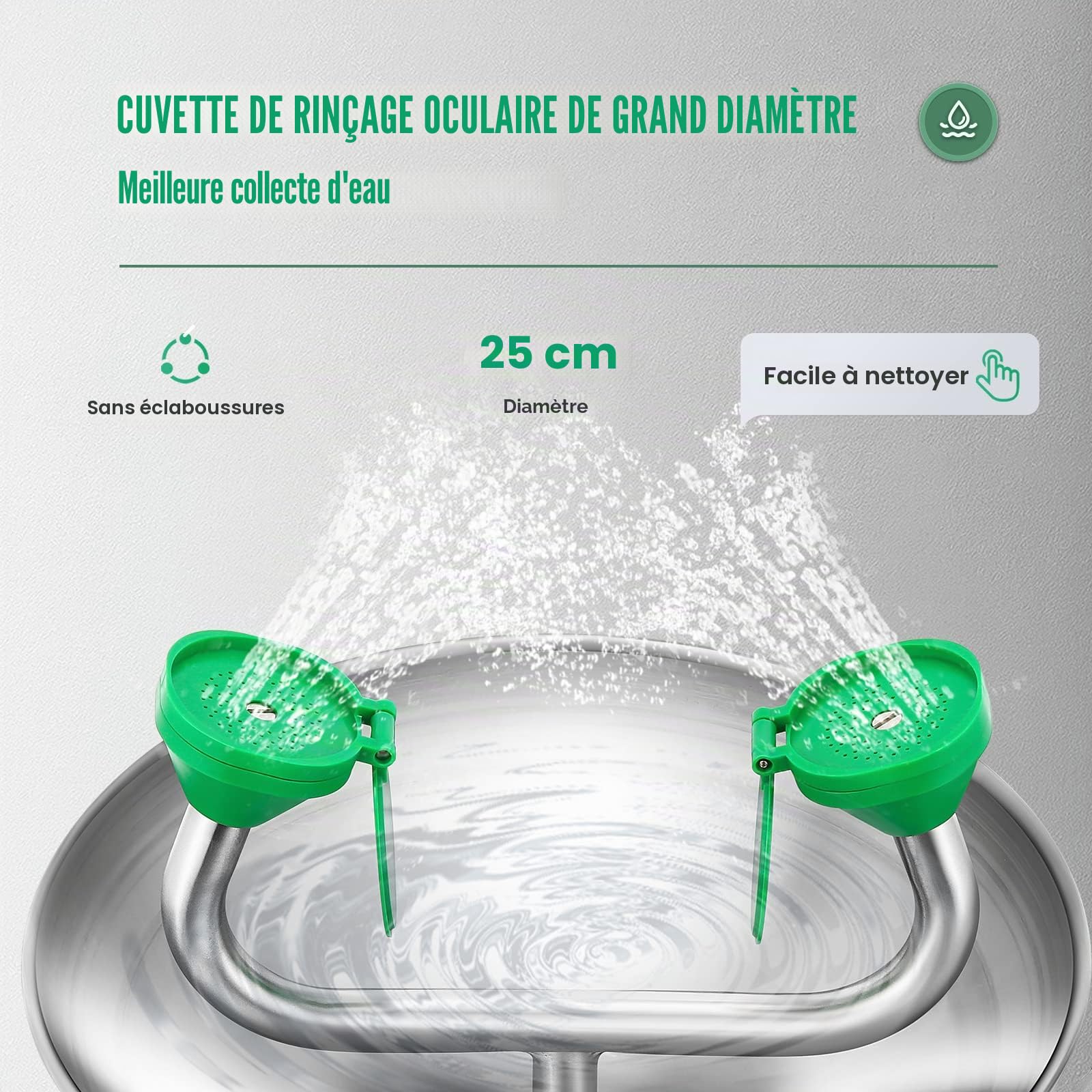 Huanyu Station de lavage oculaire murale, Kit de lavage oculaire(1301-1) | avec signalisation, lavage oculaire d'urgence, Fonctionnement mains libres, pour usine, laboratoire, chantier de construction